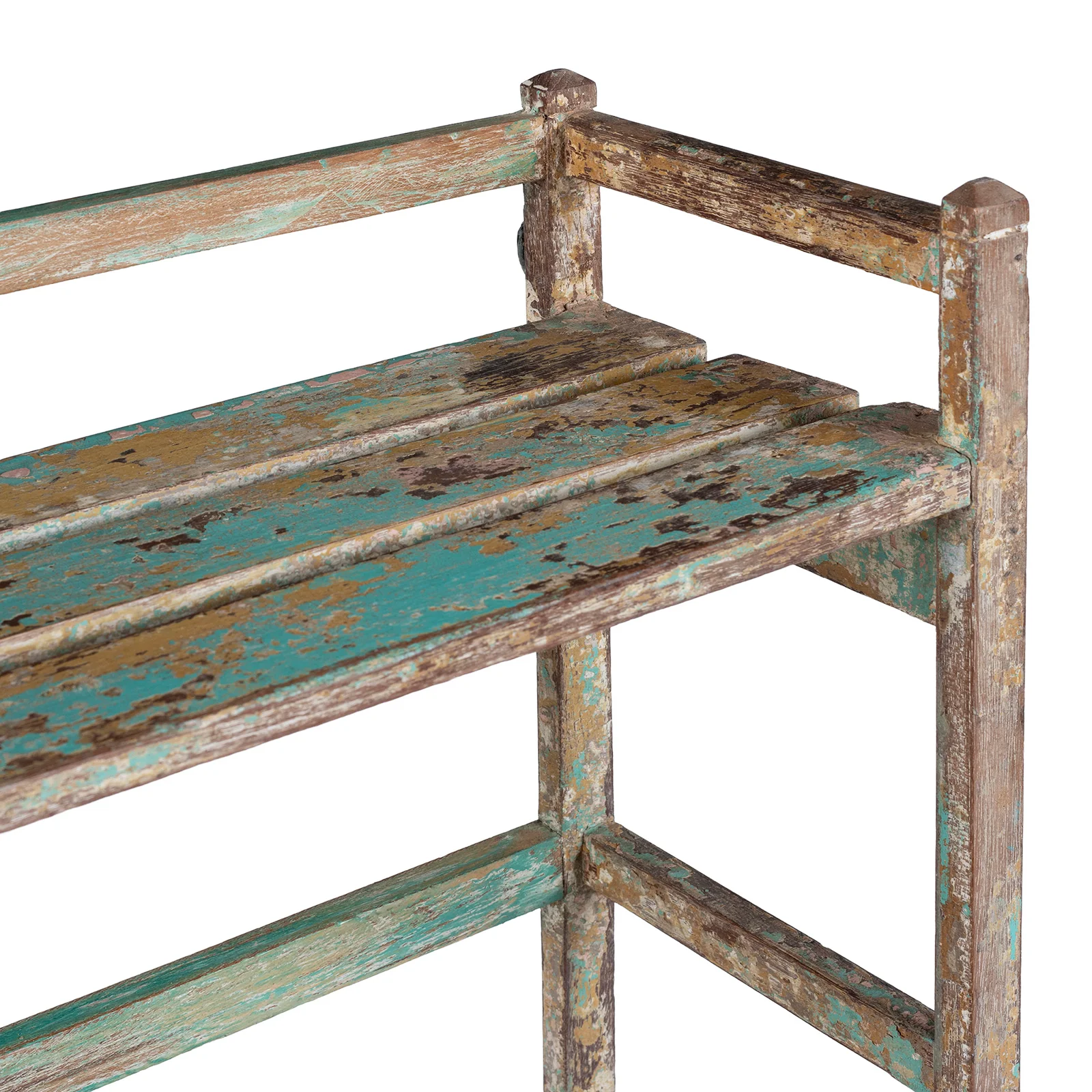 Small Green Painted Teak Slatted Shelf - Ca 1930 - Image 3