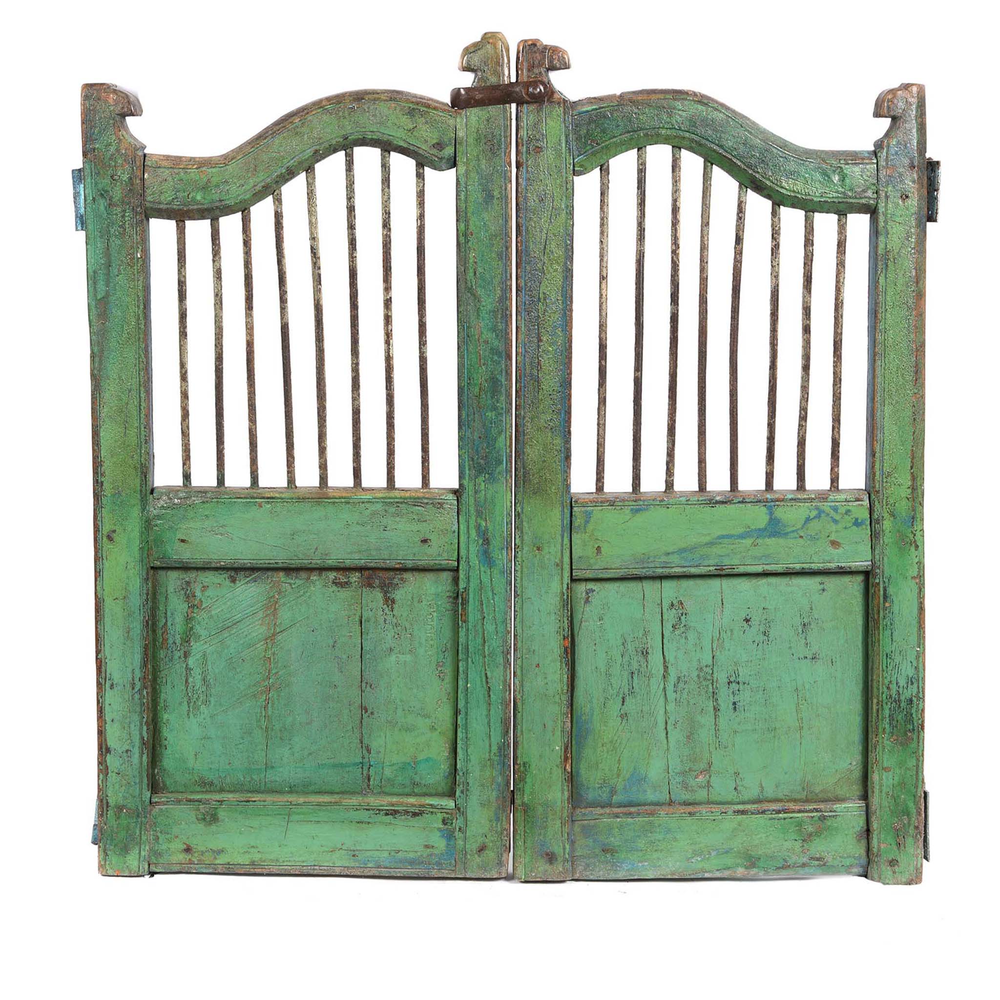 Blue & Green Painted Teak Dog Gate From Gujarat - 19thC - Image 2