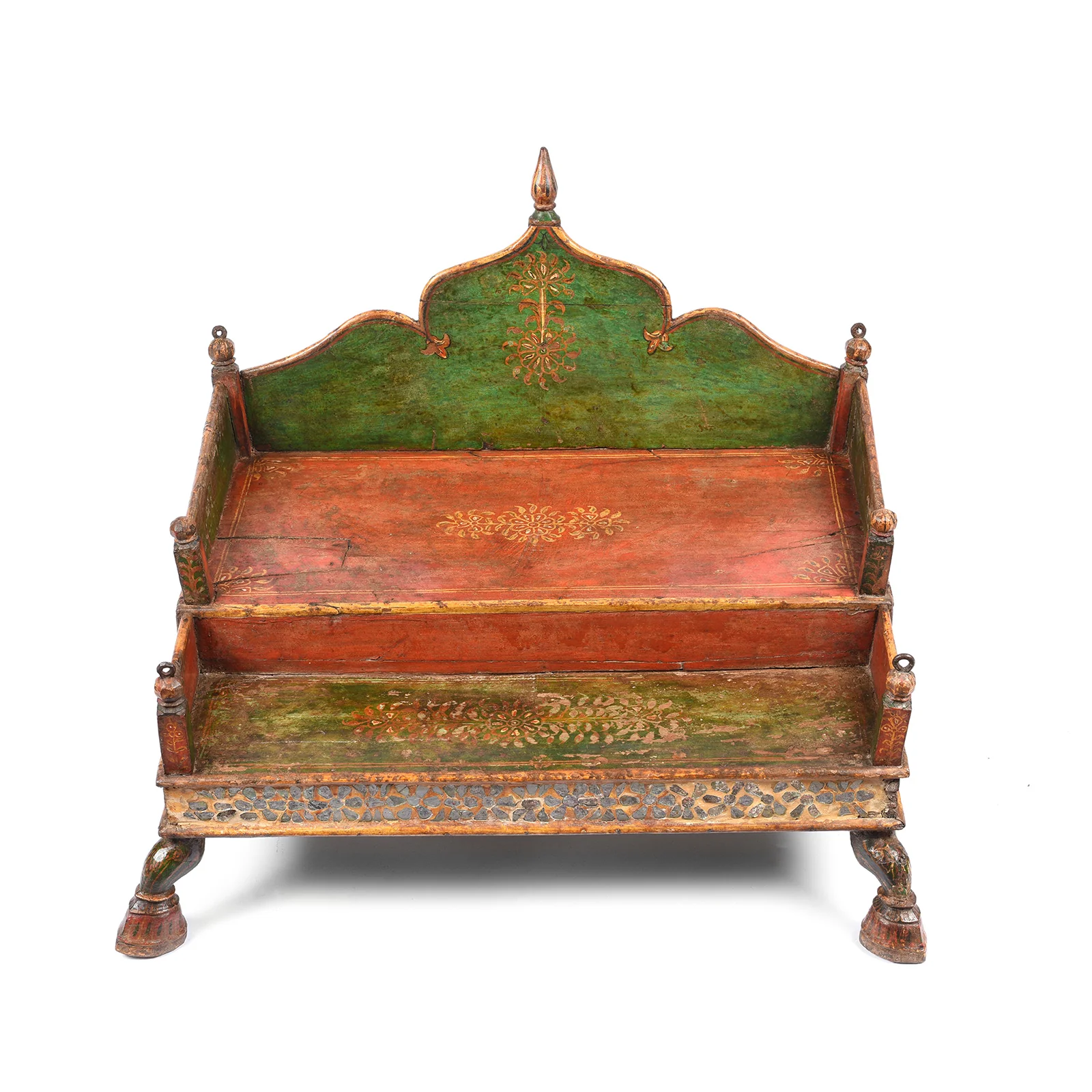 Painted Teak Singhasan From Bikaner - India - 19thC