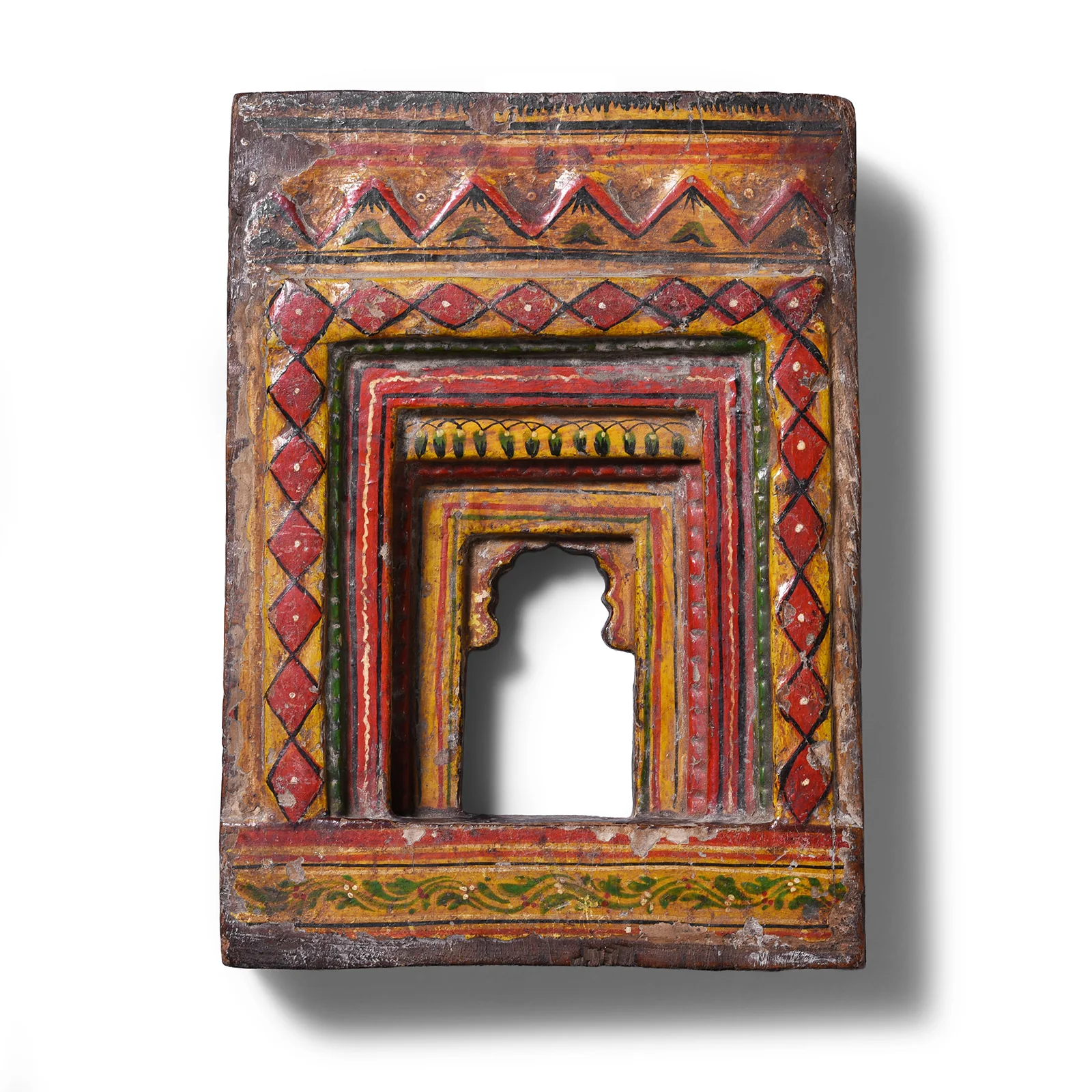 Painted Teak Votive Panel From Andhra Pradesh - 19th Century