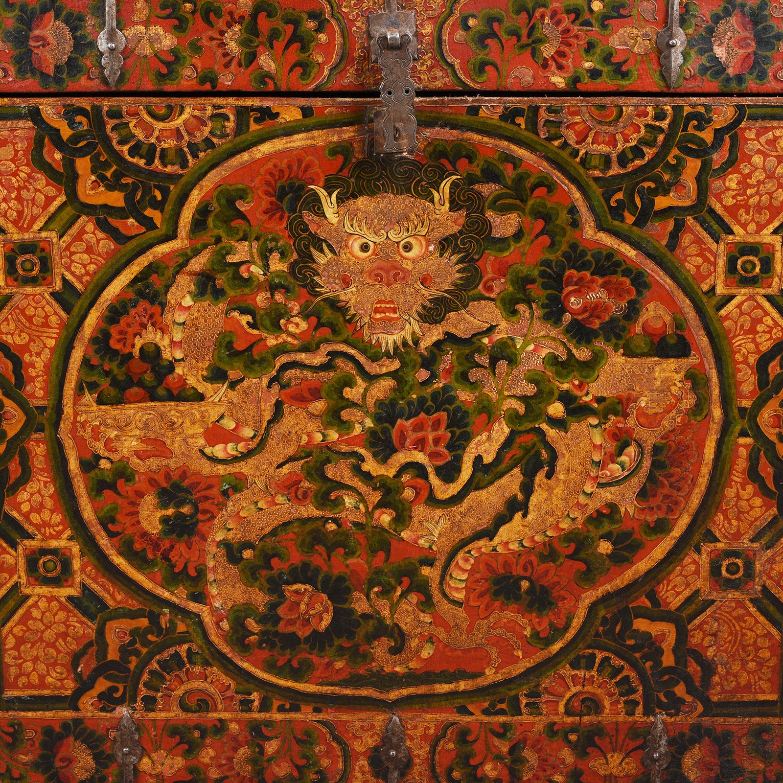 Painted Tibetan Dragon Storage Chest - Ca 1910 - Image 2