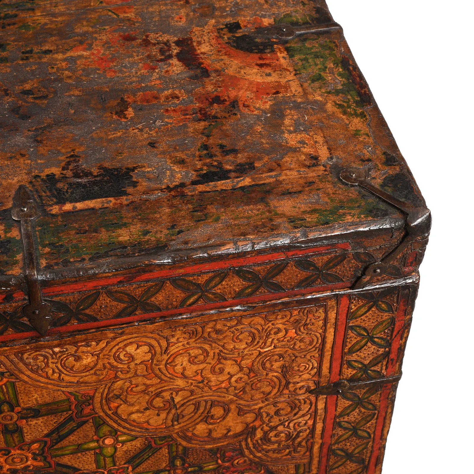Painted Tibetan 'Flaming Lotus' Storage Chest - 18th Century - Image 11