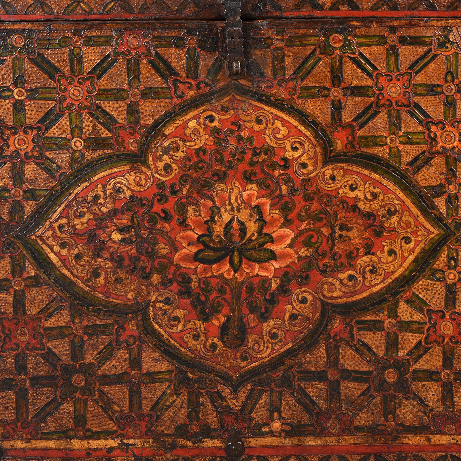 Painted Tibetan 'Flaming Lotus' Storage Chest - 18th Century - Image 2