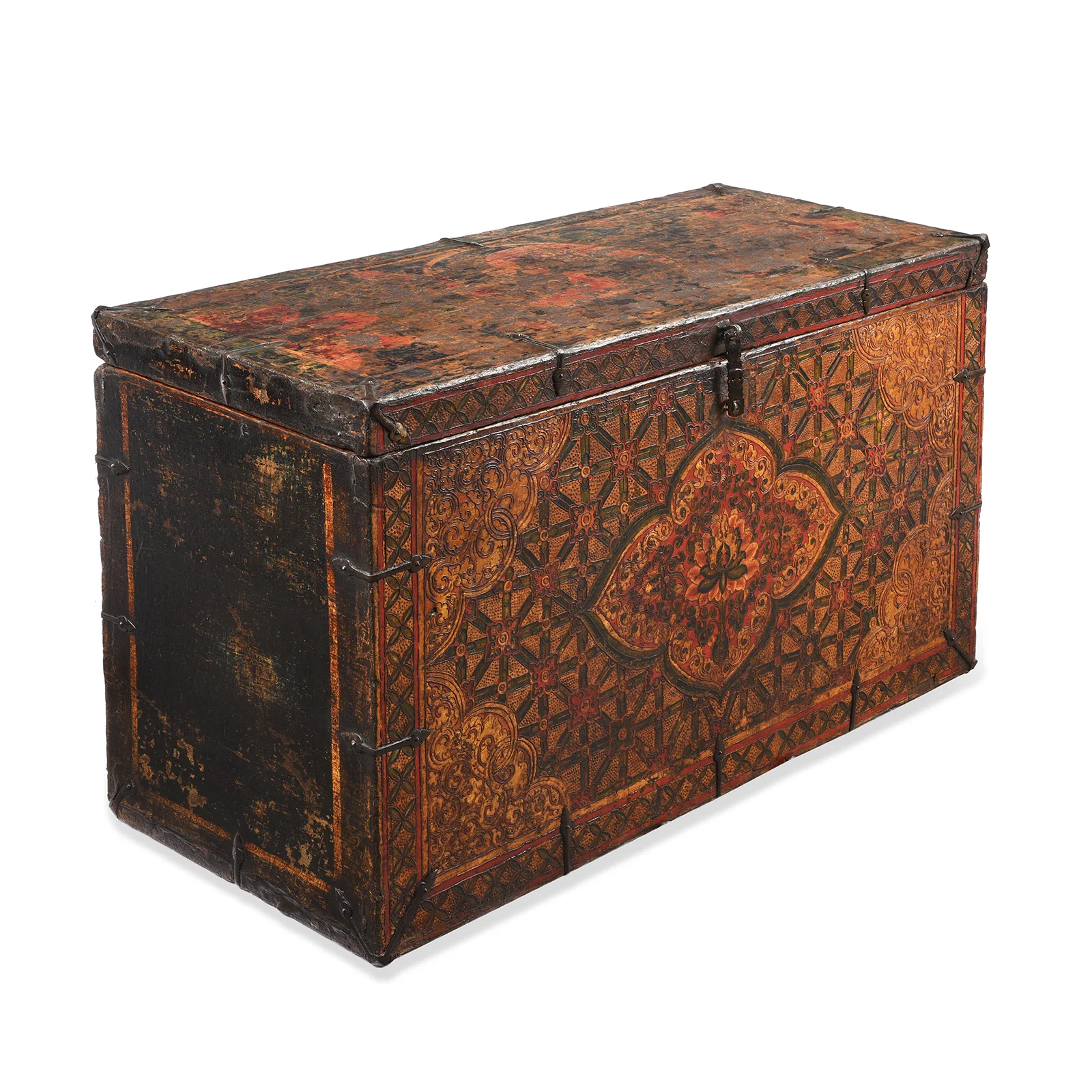 Painted Tibetan 'Flaming Lotus' Storage Chest - 18th Century - Image 3