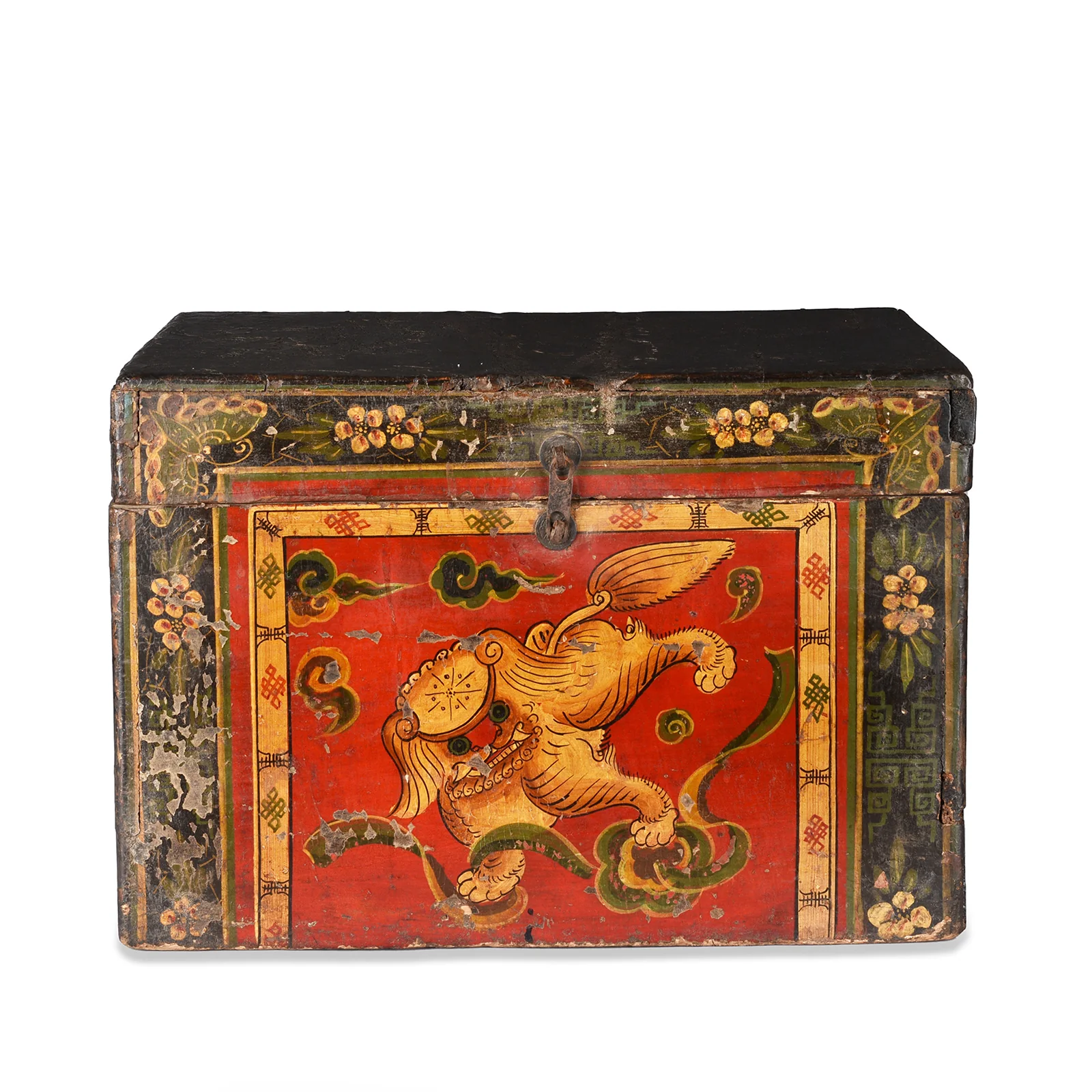 Painted Wedding Box From Shanxi - Foo Dog - Late 19th Century