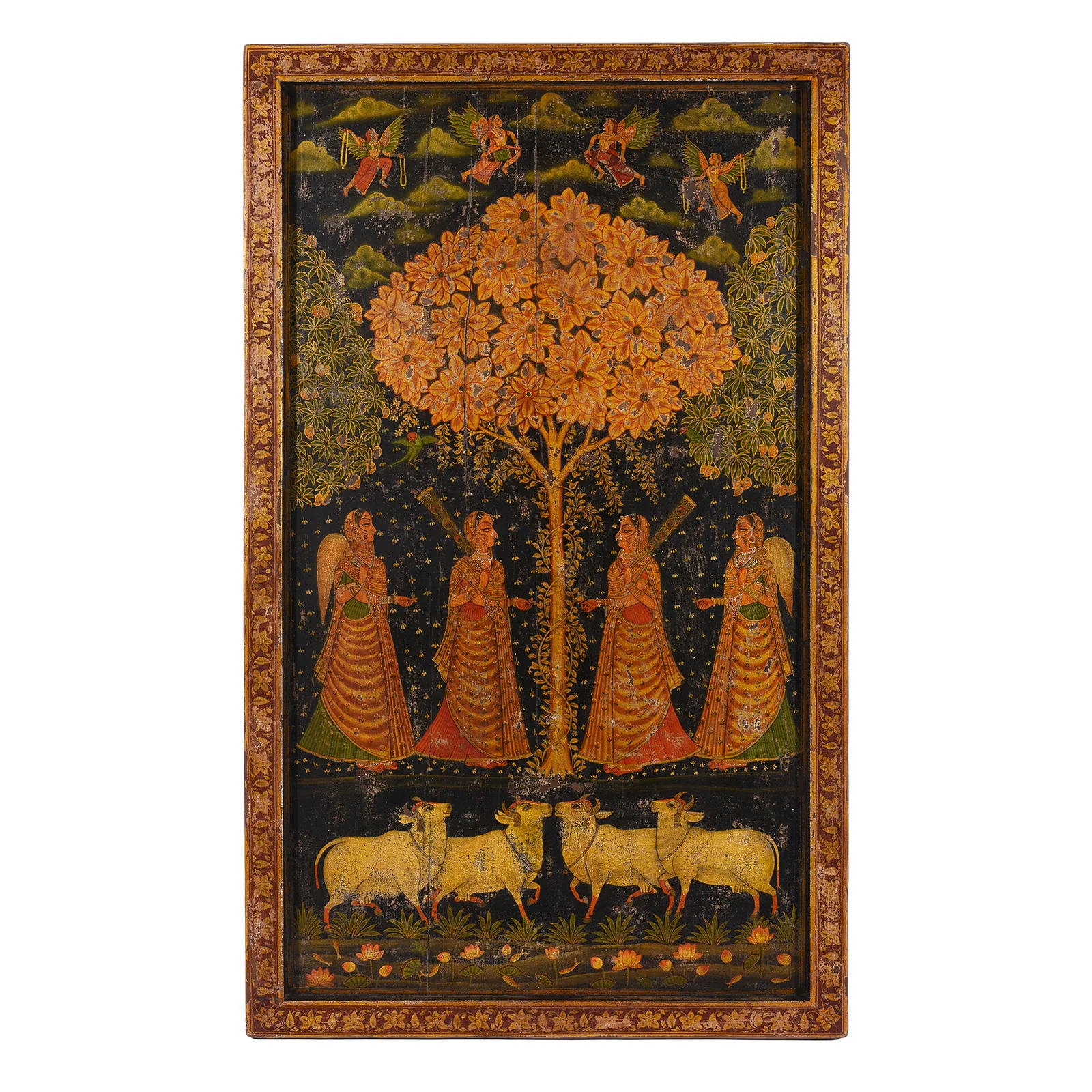 Hand-Painted Pichwai-Style Panel - Gopis & Cattle