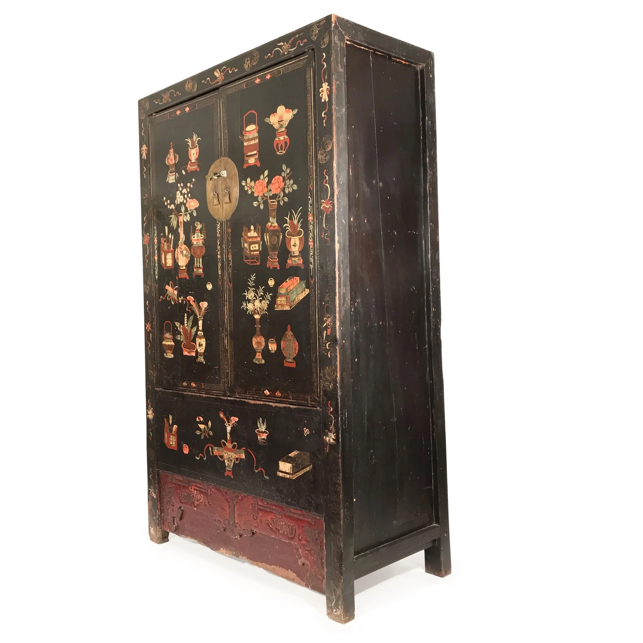 Antique Black Lacquer Wedding Cabinet From Shanxi - 19thC - Image 4