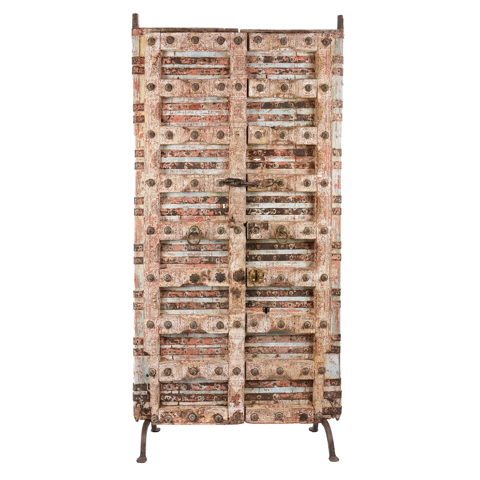 Pink Painted Teak Door From Gujarat - 18th Century - Image 2