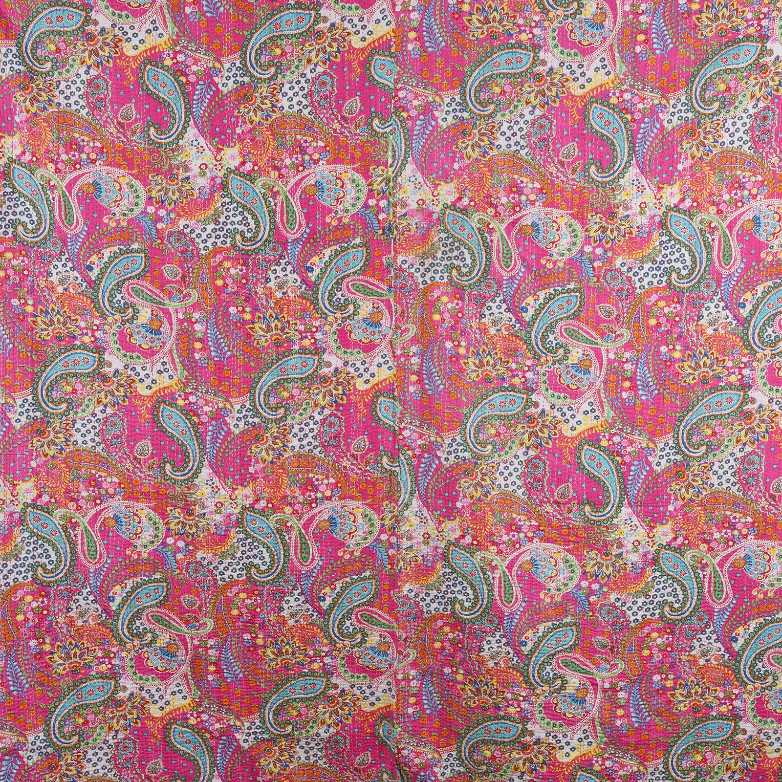 Pink Paisley Hand Block Printed Cotton Kantha Throw - Double bed Size - Image 4