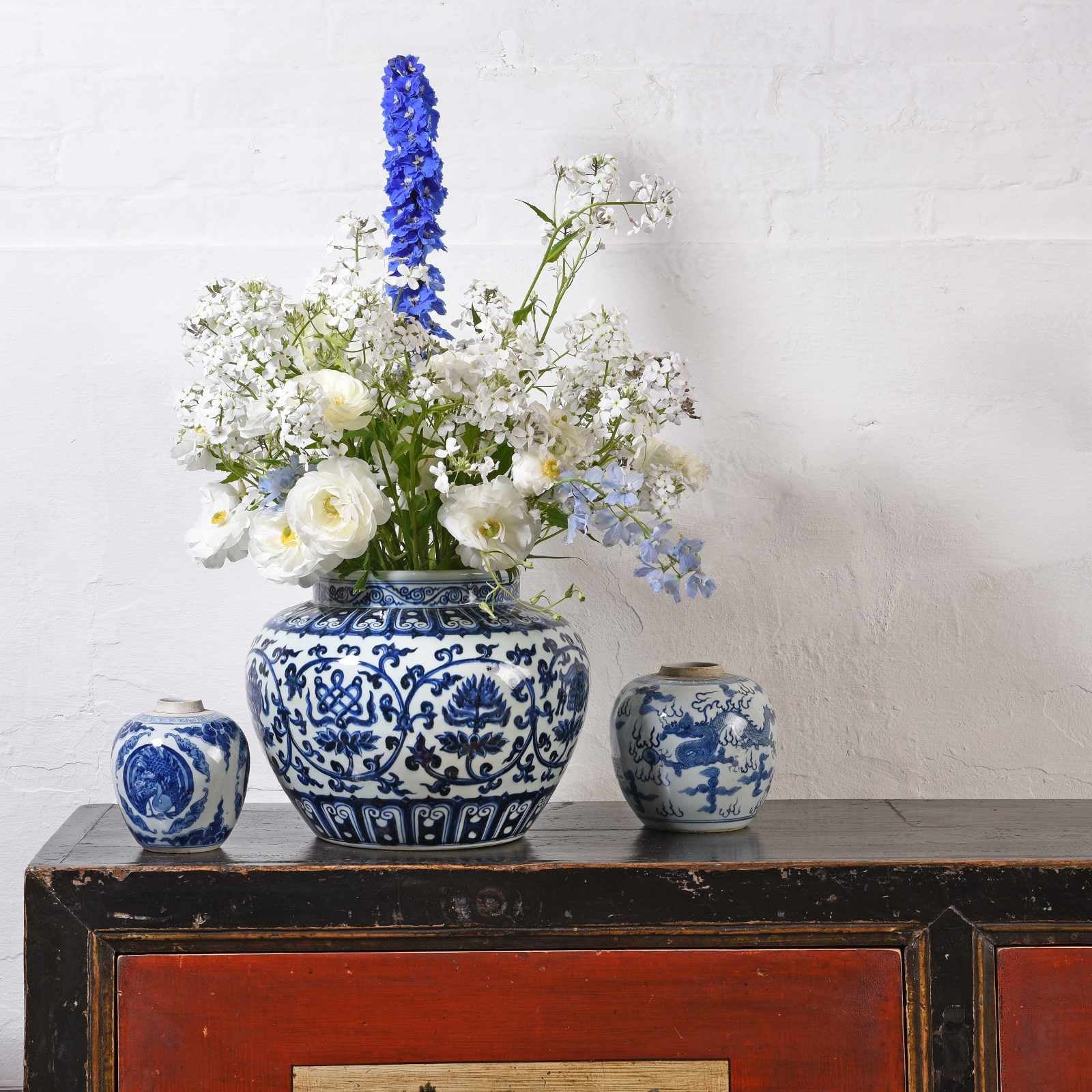 Blue & White Porcelain Ginger Jar  - Phoenix & Dragon Design - Image 2