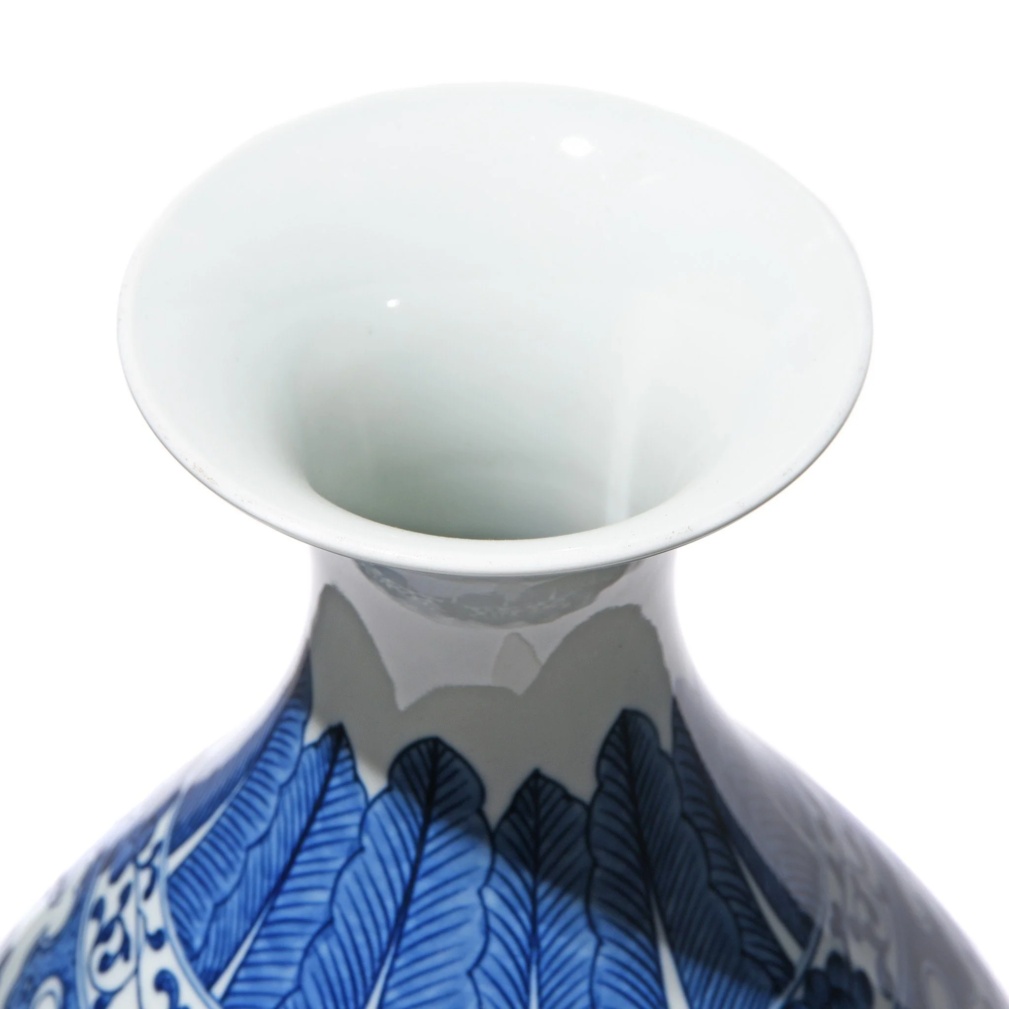 Blue & White Porcelain Trumpet Vase - Trailing Leaf Design - Image 2