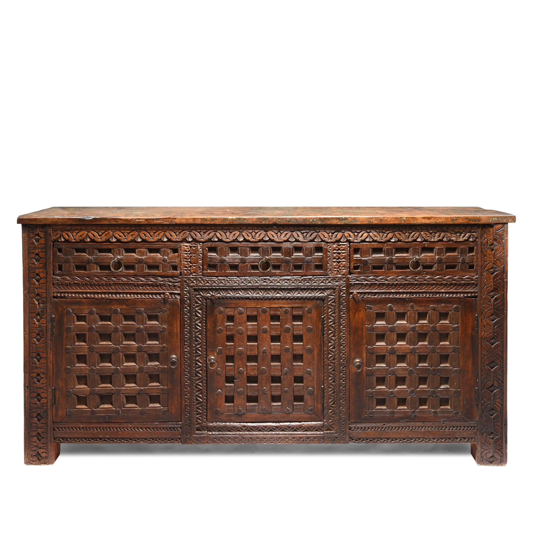Carved Indian Sideboard Made From Old Reclaimed Teak