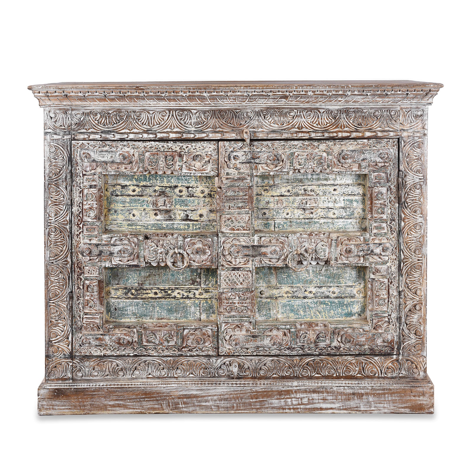 Reclaimed 2 Door Teak Sideboard With Original Paint