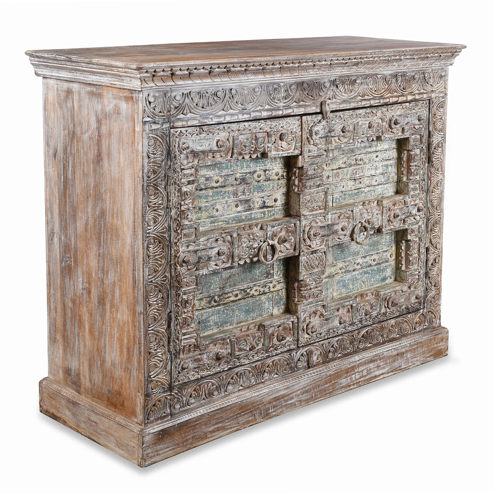 Reclaimed 2 Door Teak Sideboard With Original Paint - Image 3
