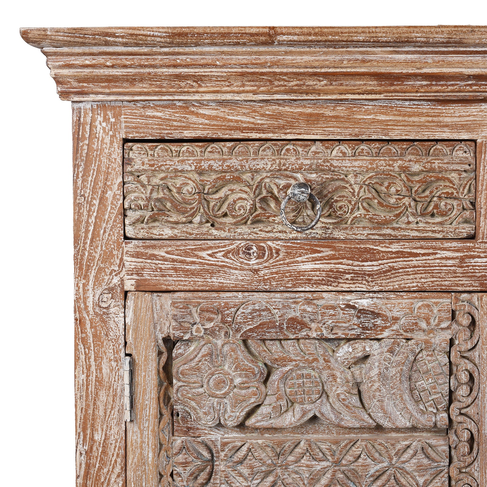 Reclaimed Teak Side Cabinet With Old Carvings - Image 2