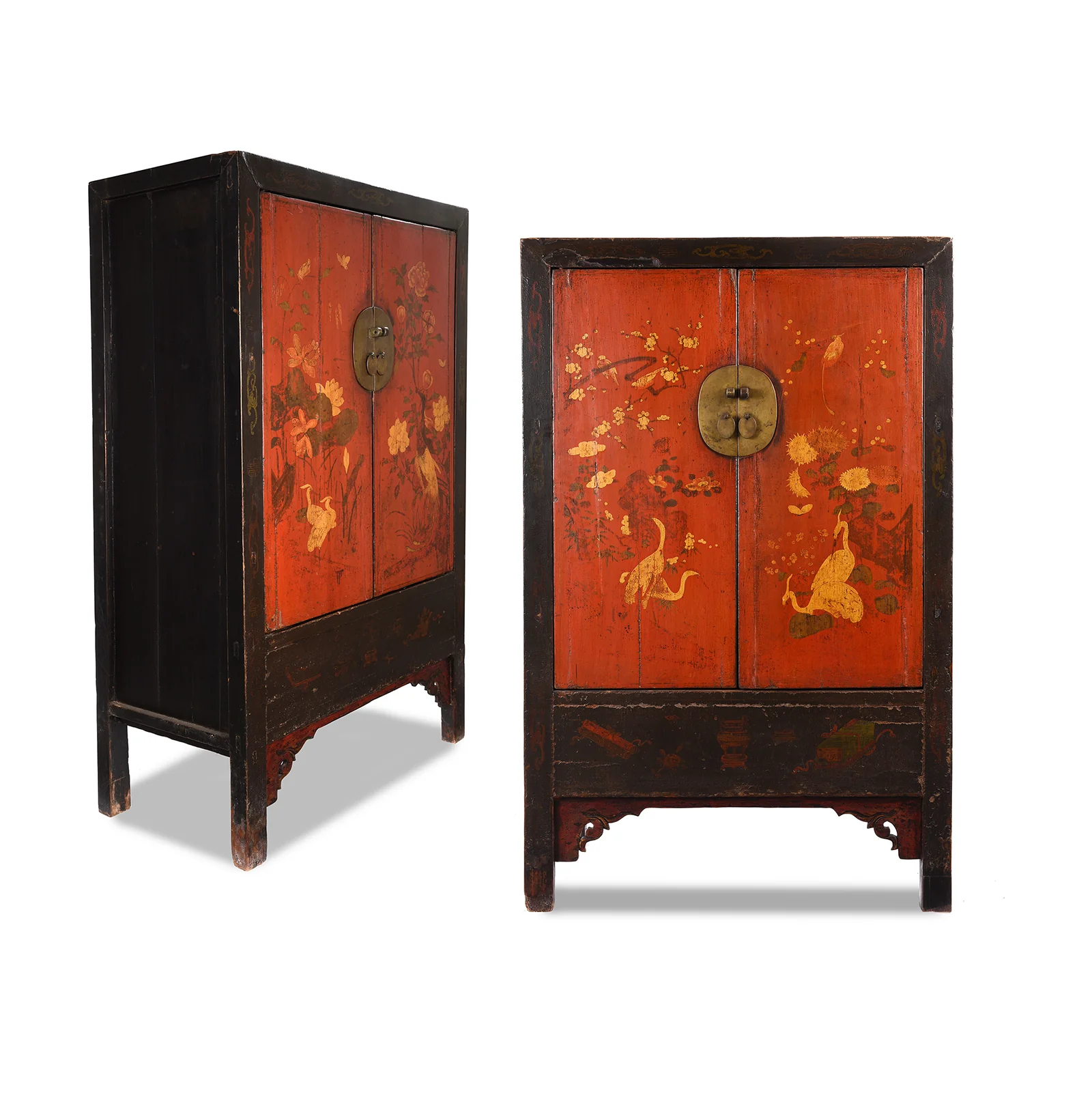 Red & Black Painted Lacquer Wedding Cabinet From Shanxi  -19thC - Image 2