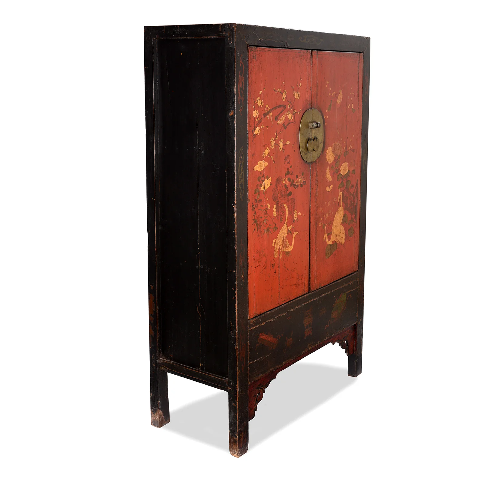 Red & Black Painted Lacquer Wedding Cabinet From Shanxi  -19thC - Image 3