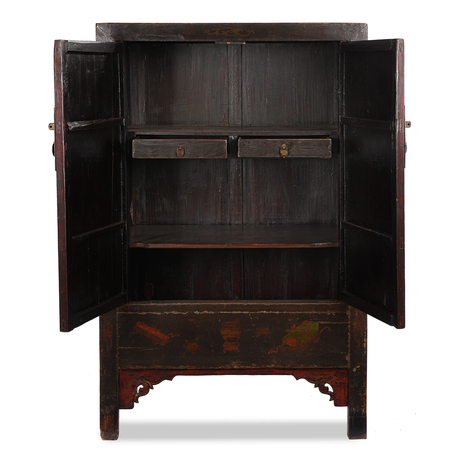 Red & Black Painted Lacquer Wedding Cabinet From Shanxi  -19thC - Image 4