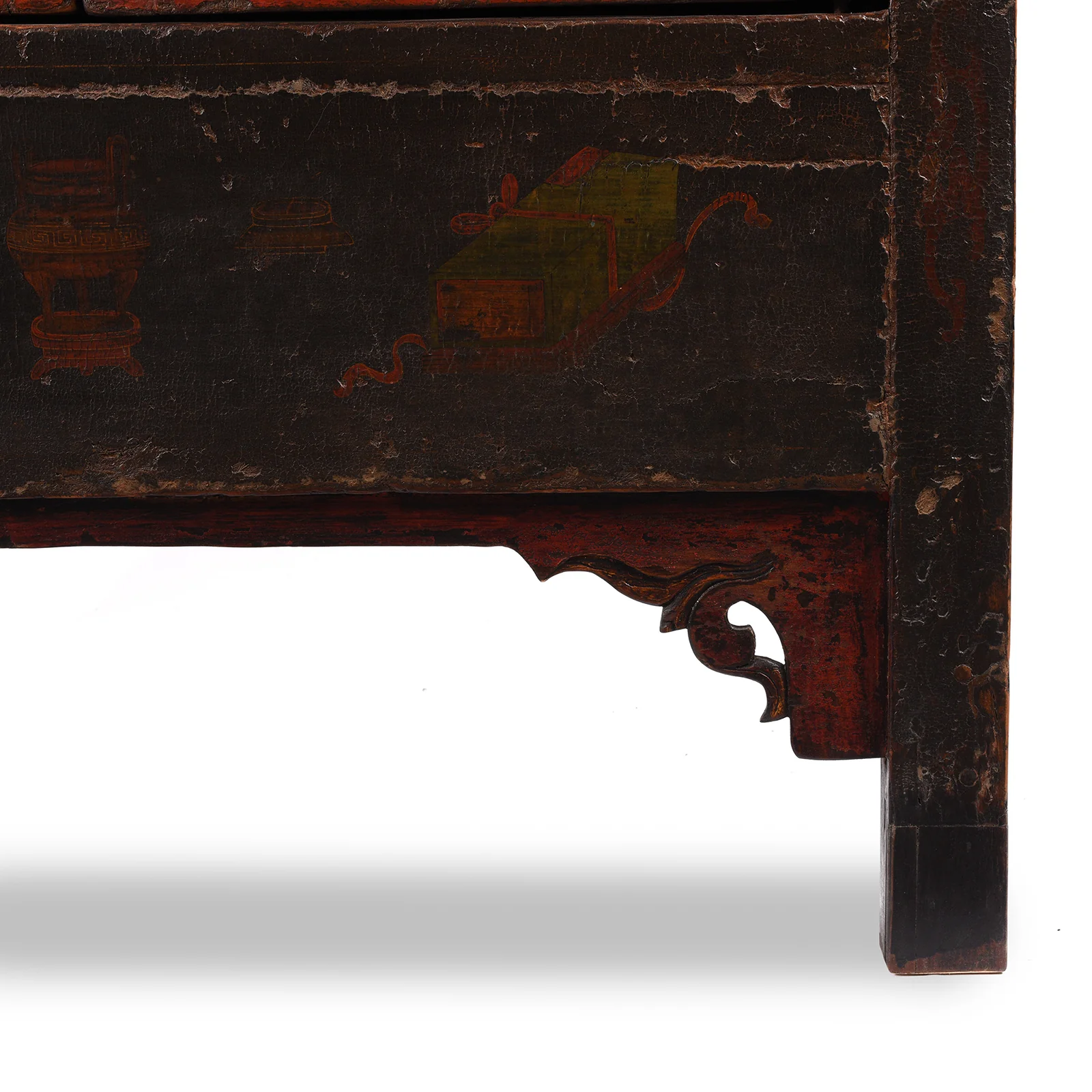 Red & Black Painted Lacquer Wedding Cabinet From Shanxi  -19thC - Image 8