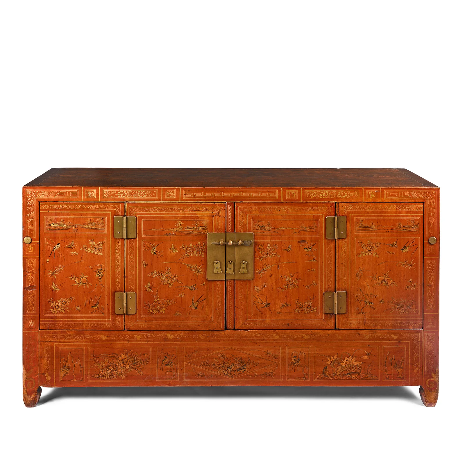 Red Lacquer Chinese Sideboard From Dongbei - Ca 1920
