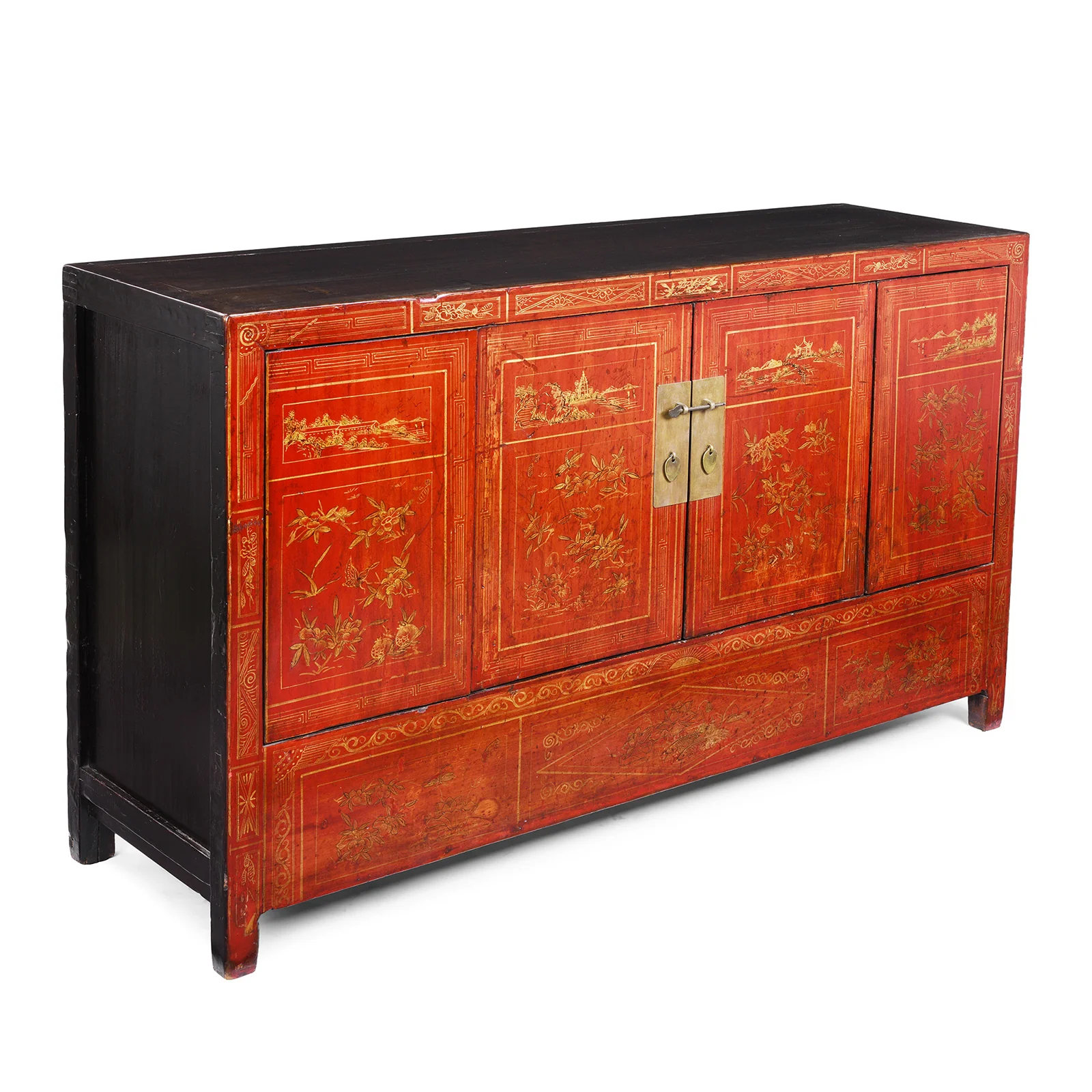 Red Lacquer Chinese Sideboard from Dongbei - Ca 1920 - Image 4