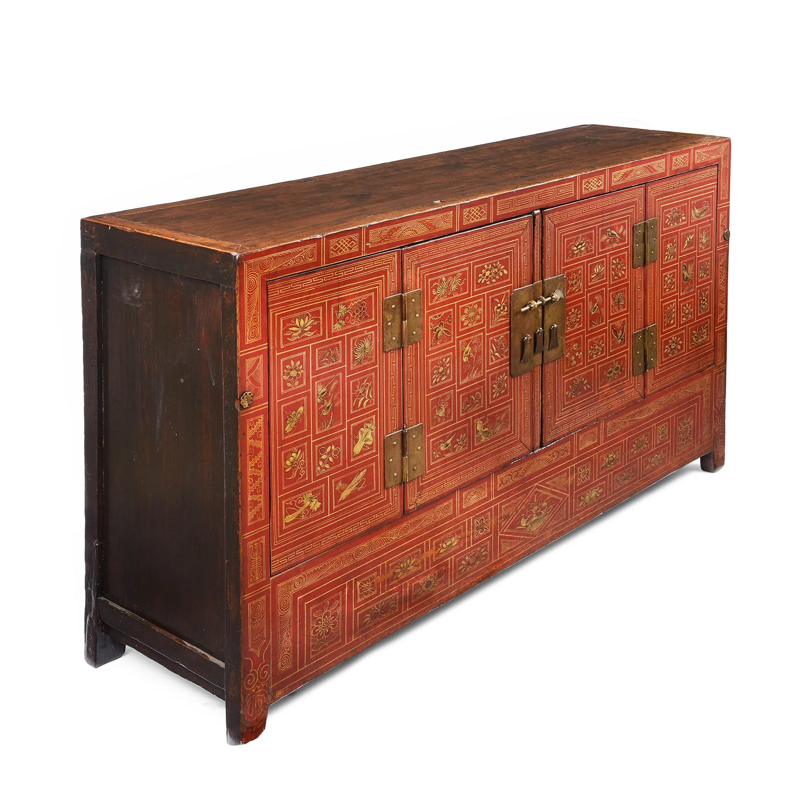 Red Lacquer Chinese Sideboard From Dongbei - Ca 1920 - Image 3