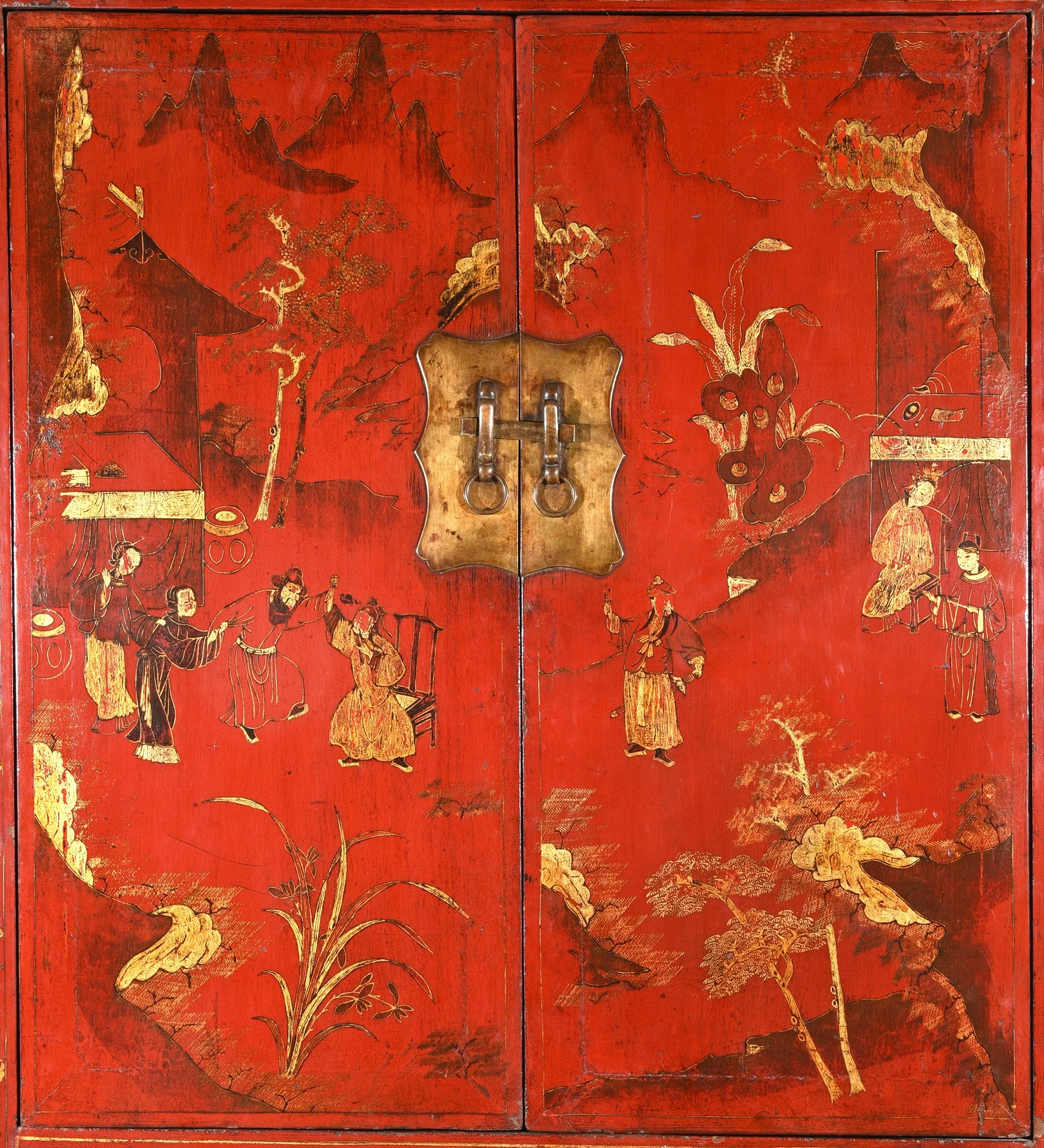 Chinese Red Lacquer Wedding Cabinet from Shanxi- 19thC - Image 2