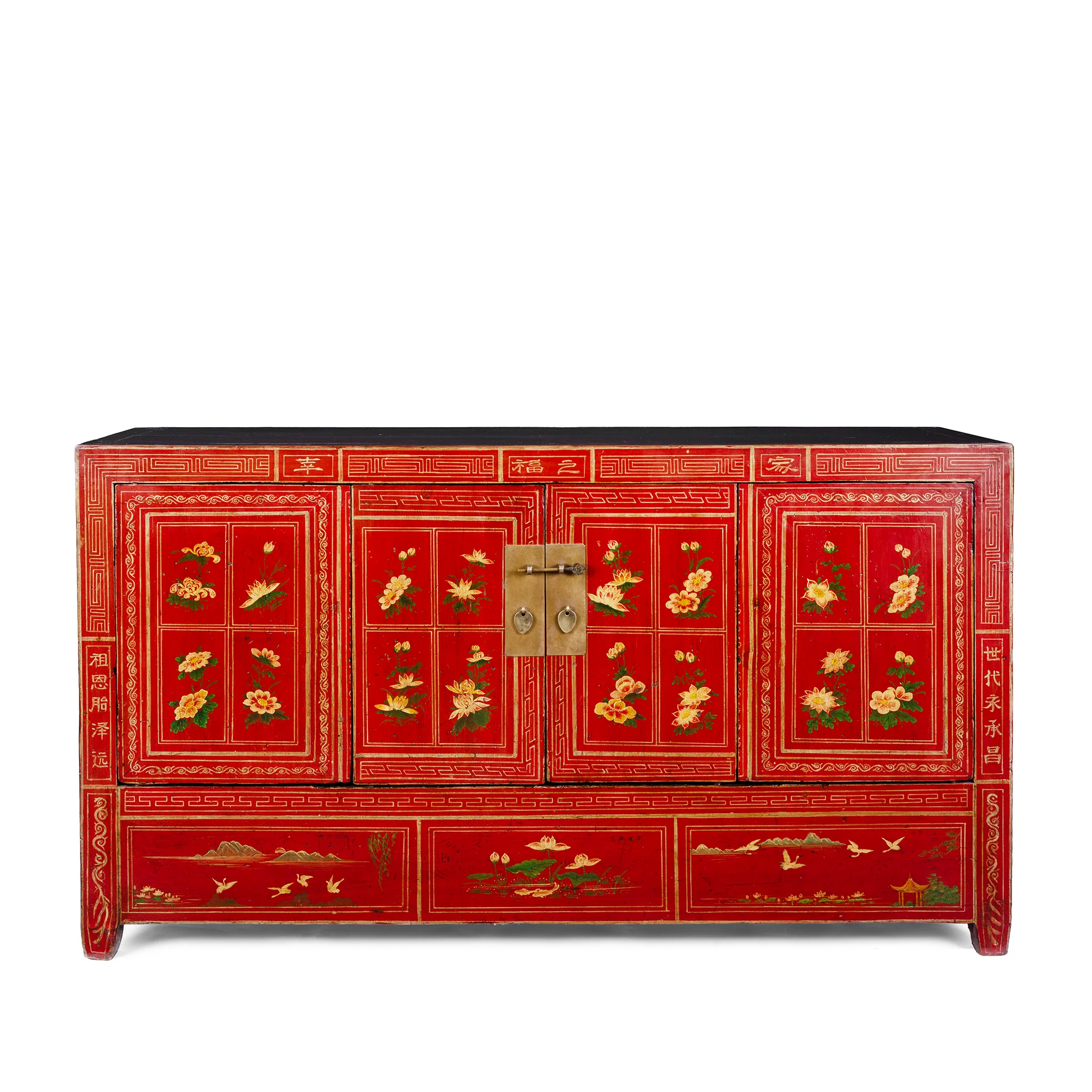 Red Lacquer Chinese Sideboard From Dongbei - Ca 1920 - Image 2