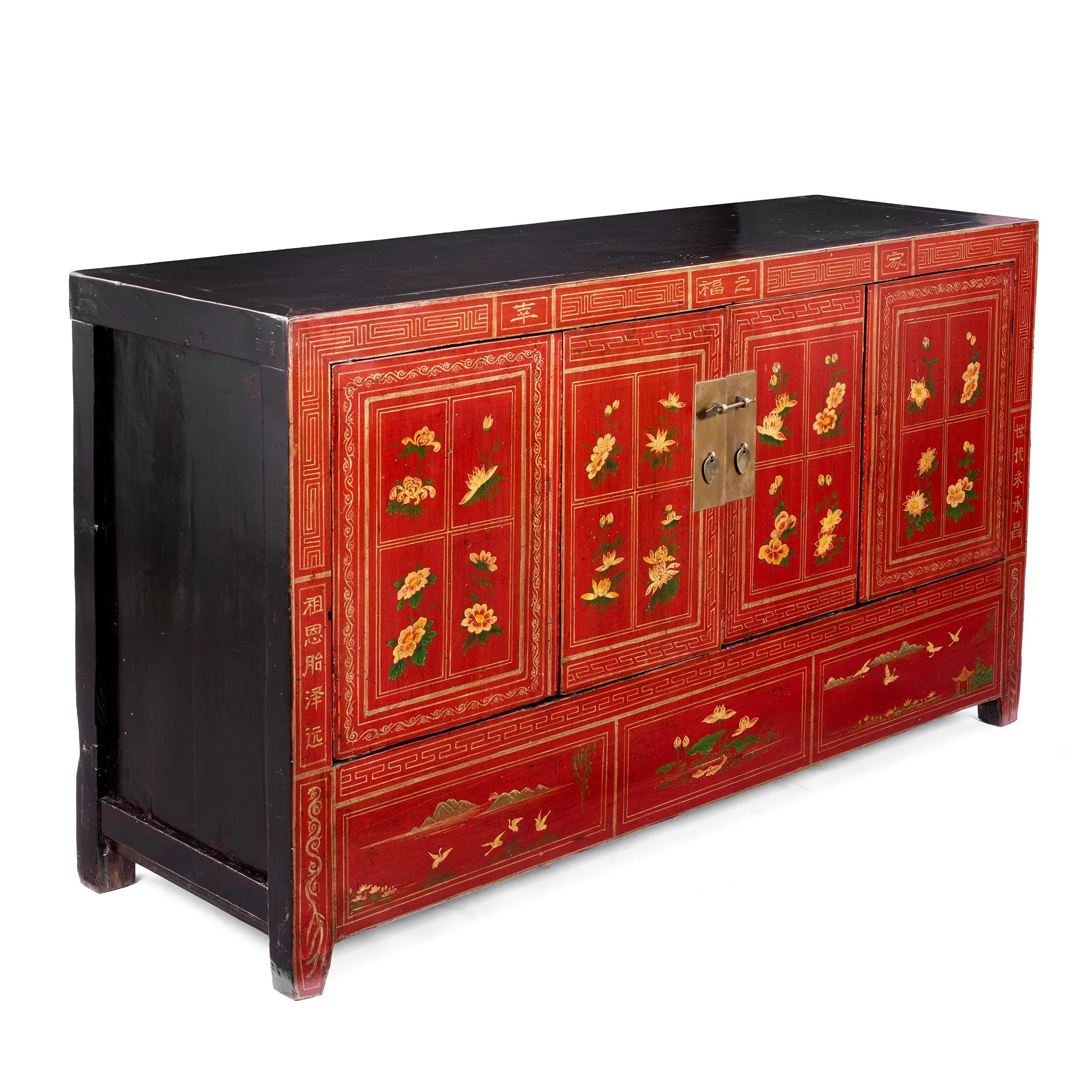 Red Lacquer Chinese Sideboard From Dongbei - Ca 1920 - Image 5
