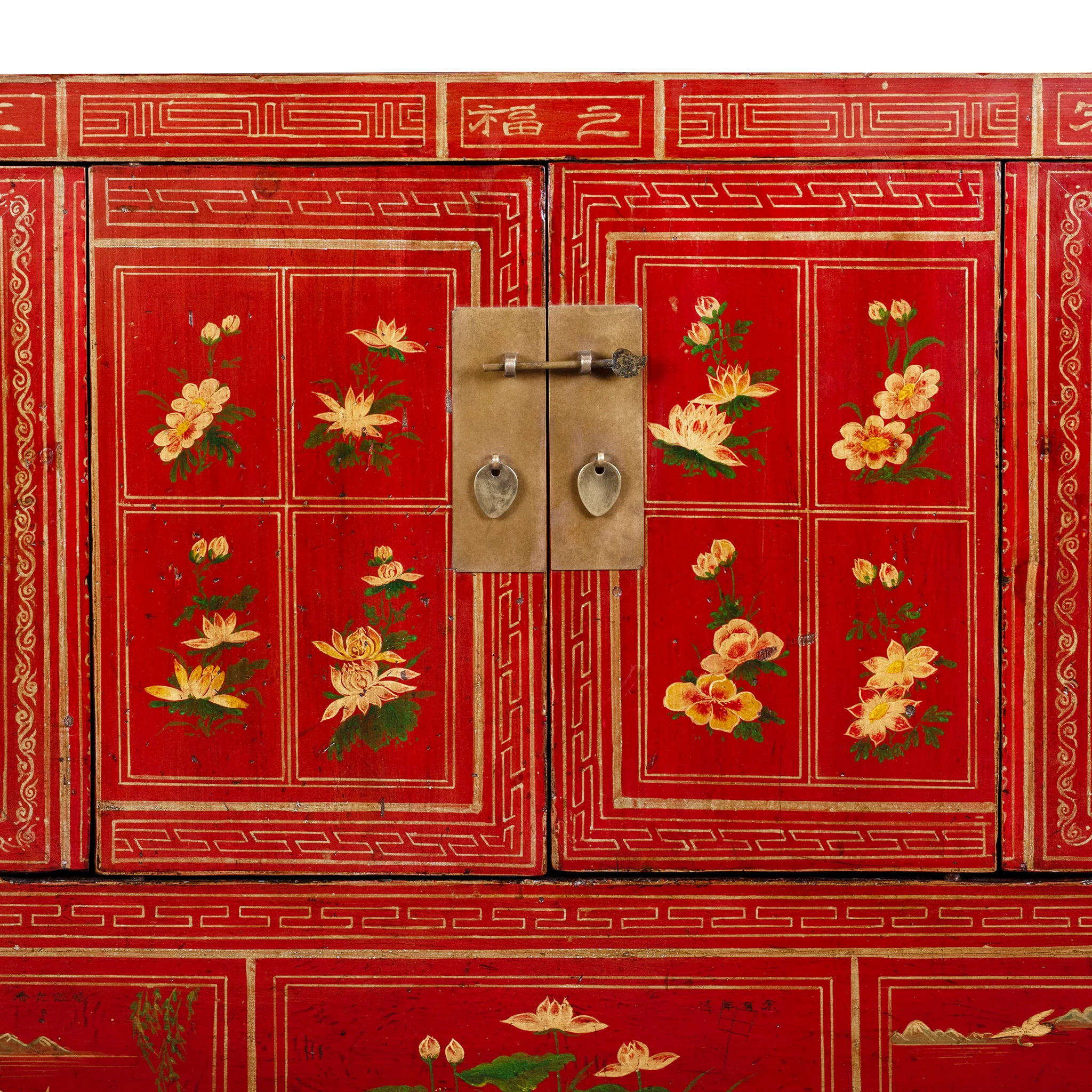 Red Lacquer Chinese Sideboard From Dongbei - Ca 1920 - Image 6