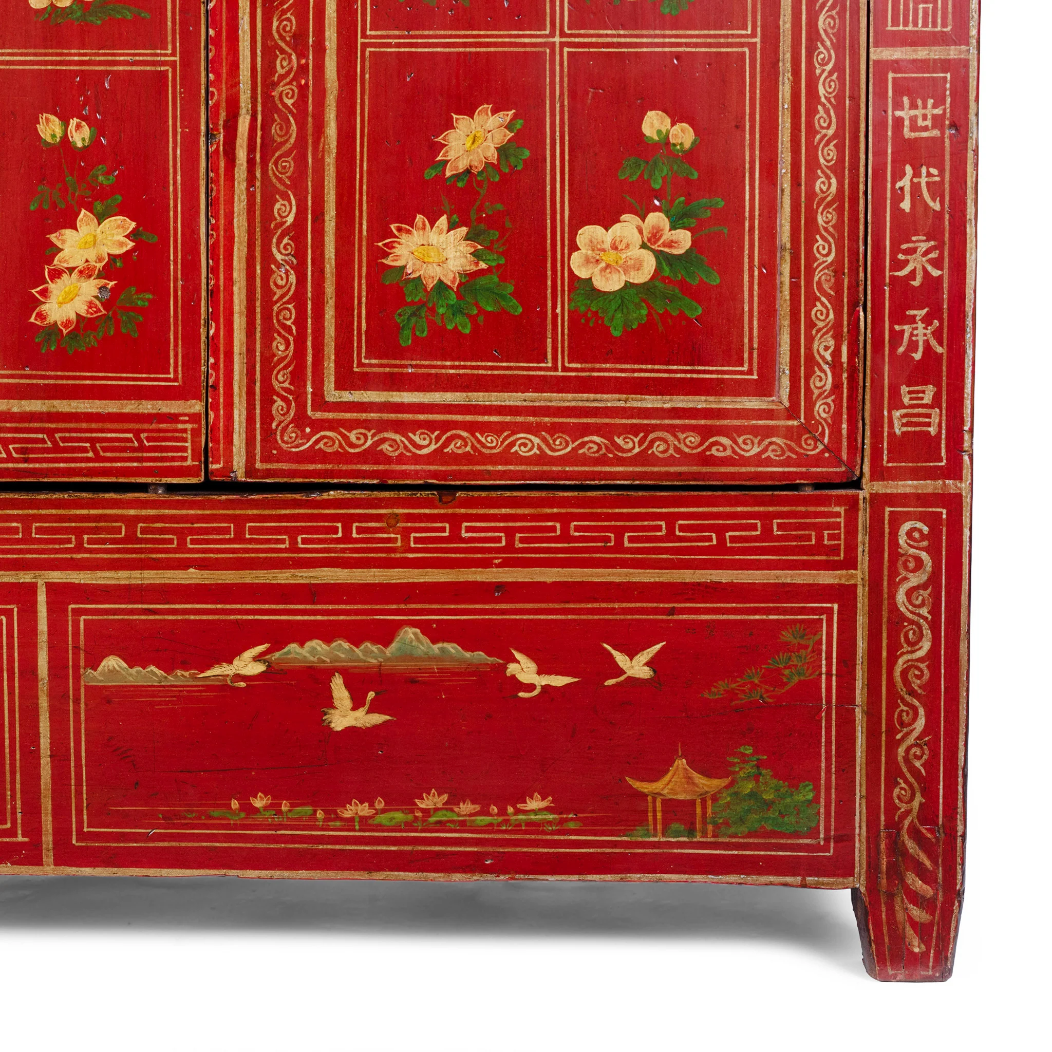Red Lacquer Chinese Sideboard From Dongbei - Ca 1920 - Image 7