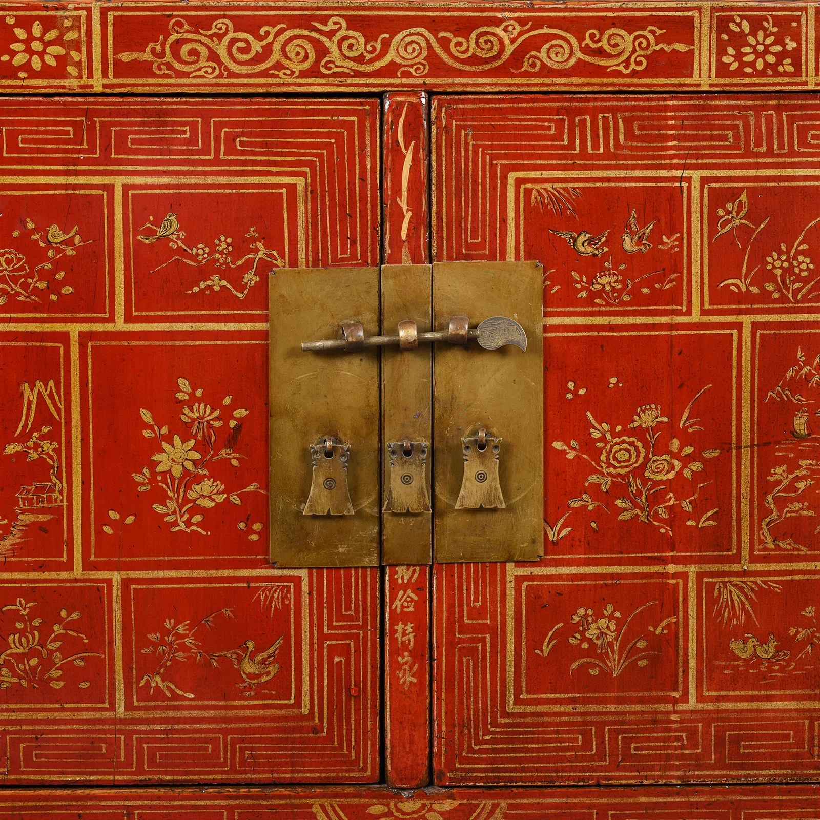 Red Lacquer Chinese Sideboard From Dongbei - Ca 1920 - Image 3