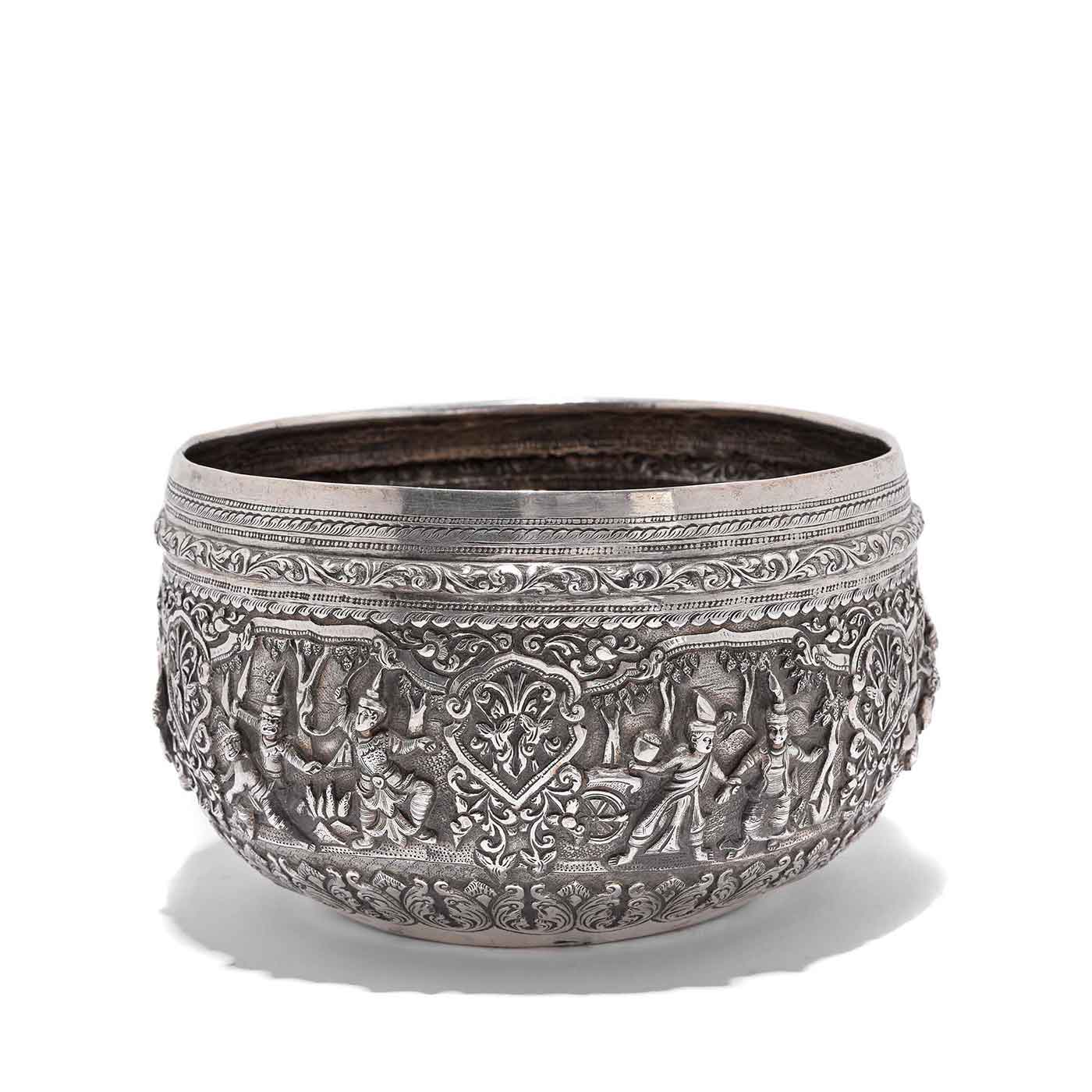 Burmese Repousse Silver Bowl - 19thC