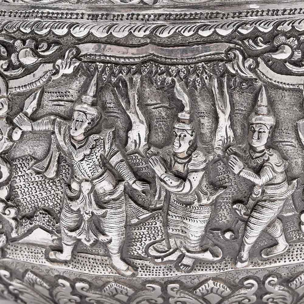 Burmese Repousse Silver Bowl - 19thC - Image 6