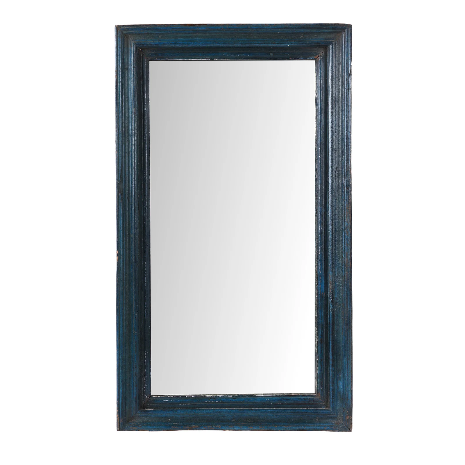 Blue Painted Mirror Made From Old Architectural Teak