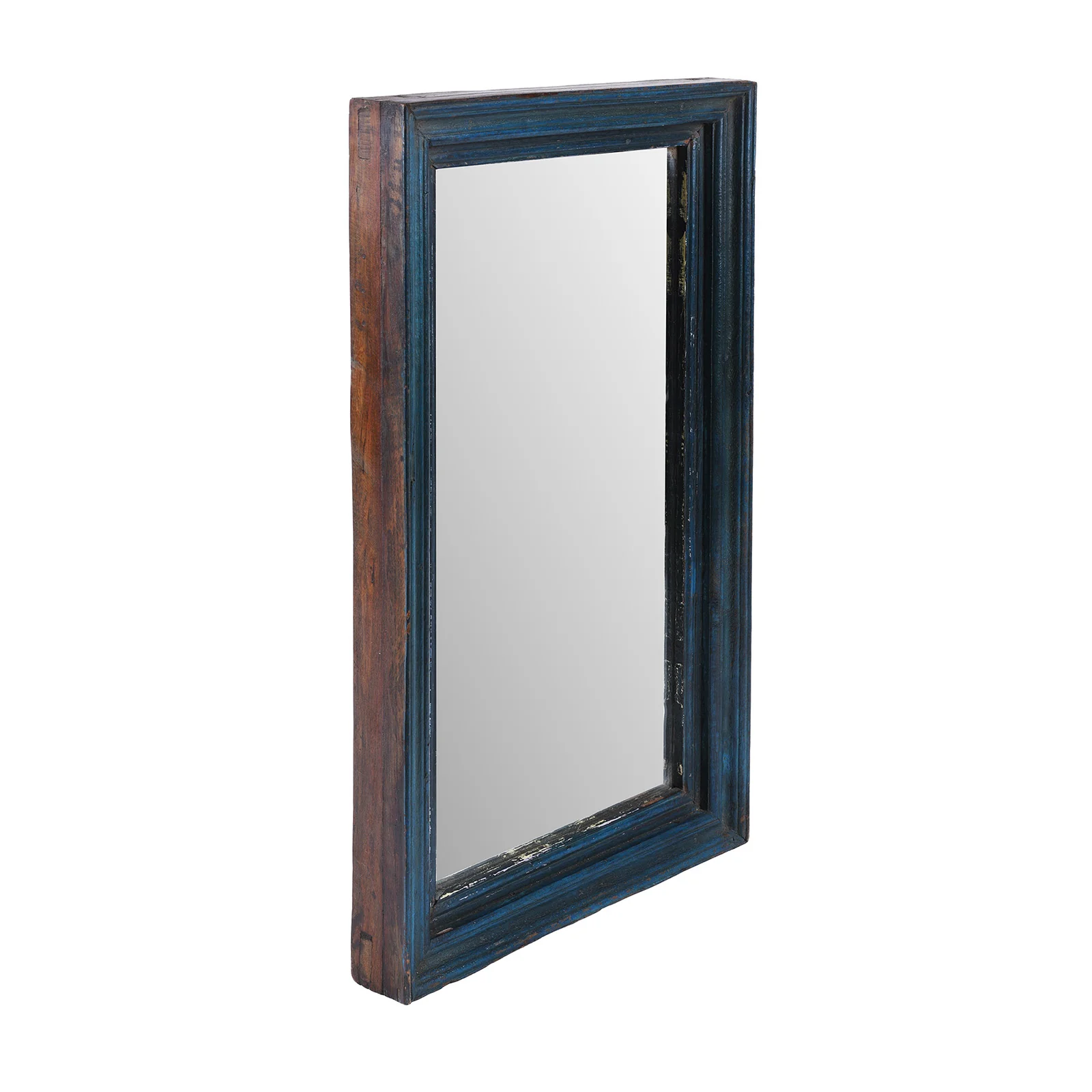 Blue Painted Mirror Made From Old Architectural Teak - Image 4