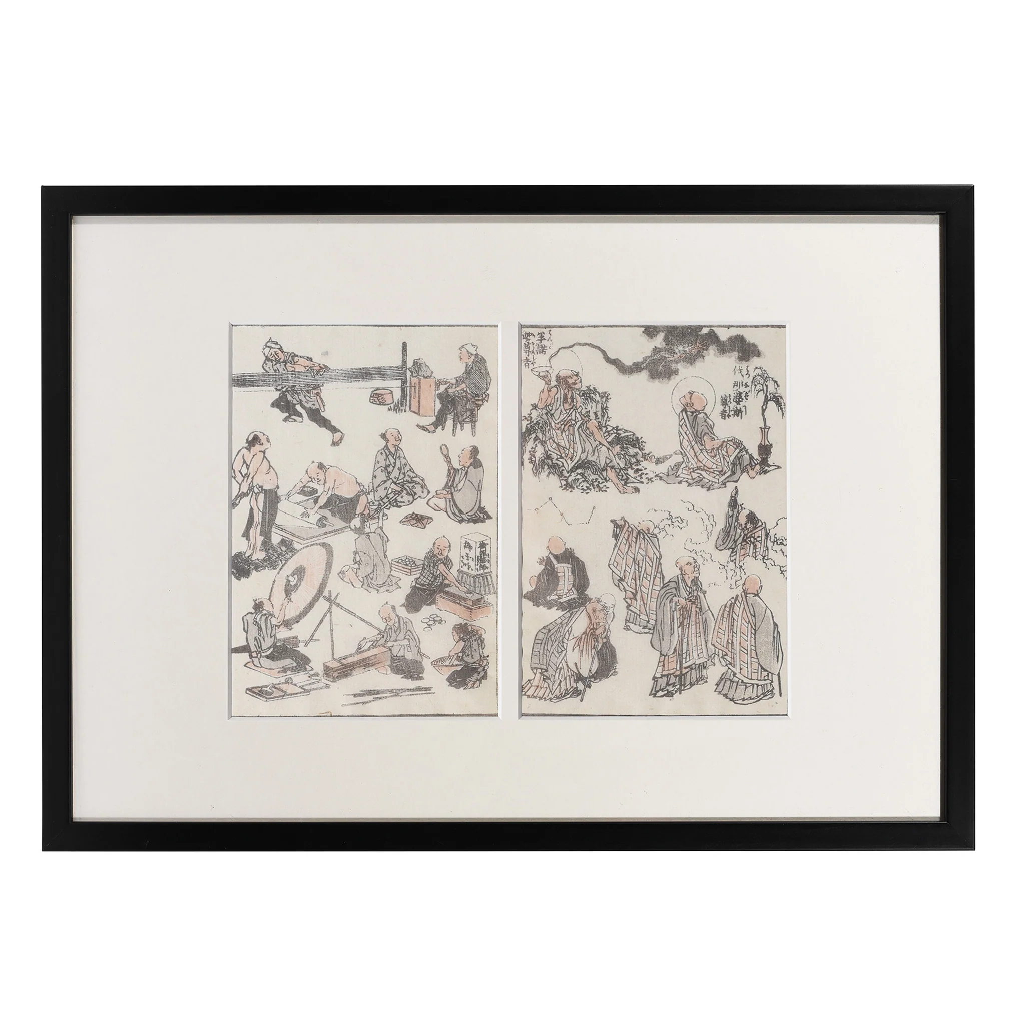 Japanese Manga Woodblock Print By Hokusai - 19thC
