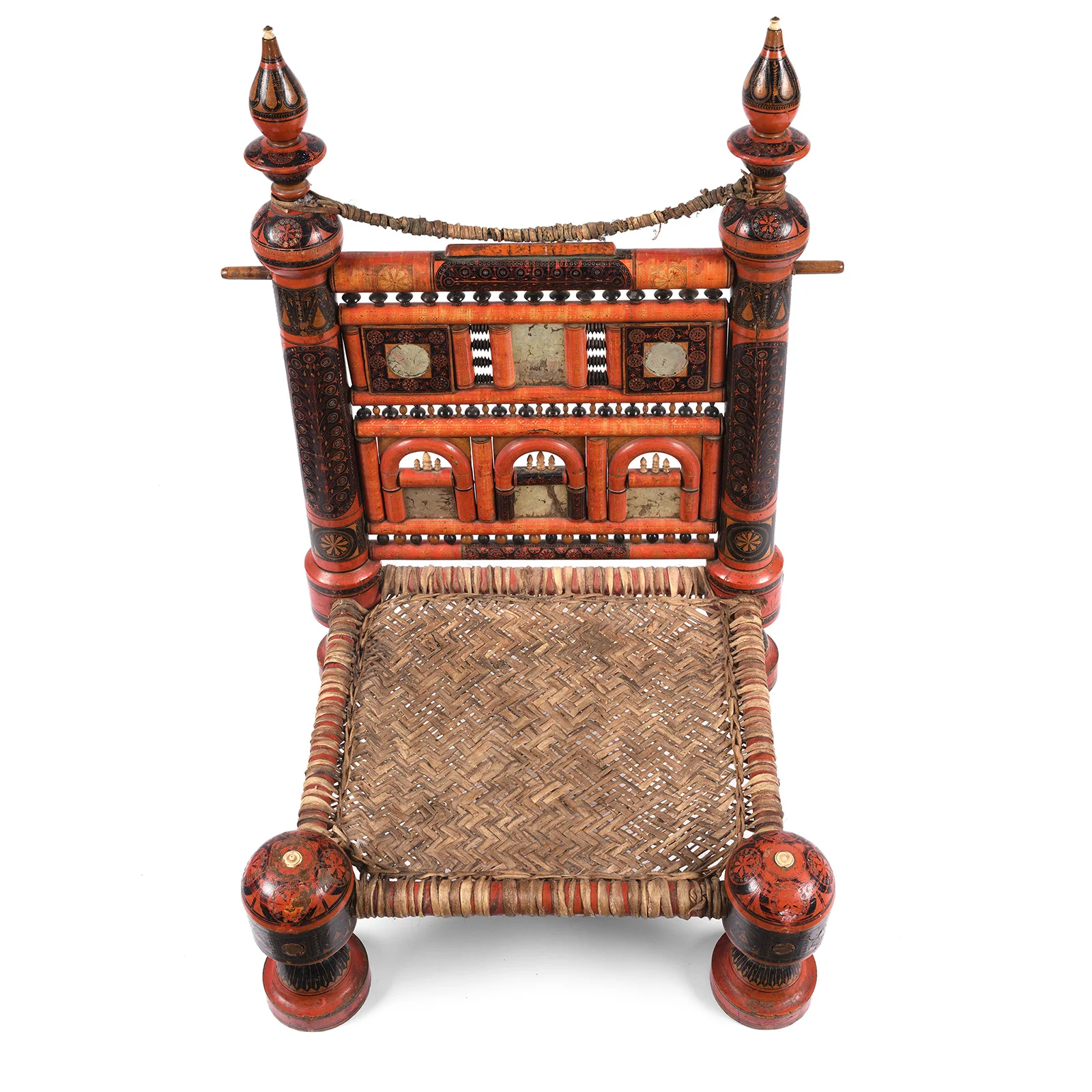 Scratchwork Lacquer Pidha Chair from Punjab - Ca 1900 - Image 6