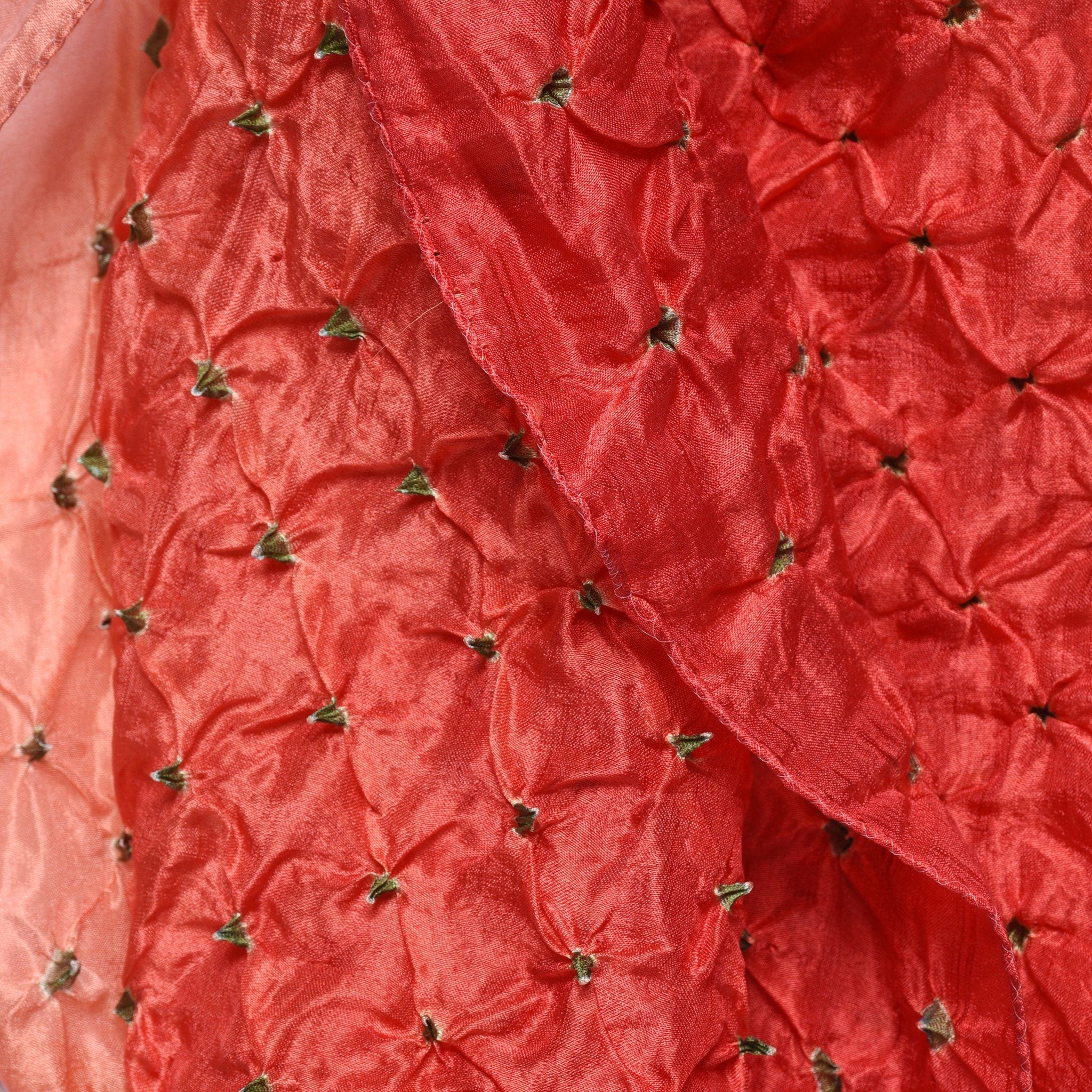 Red Bandhani Silk Scarf from Rajasthan - Image 2