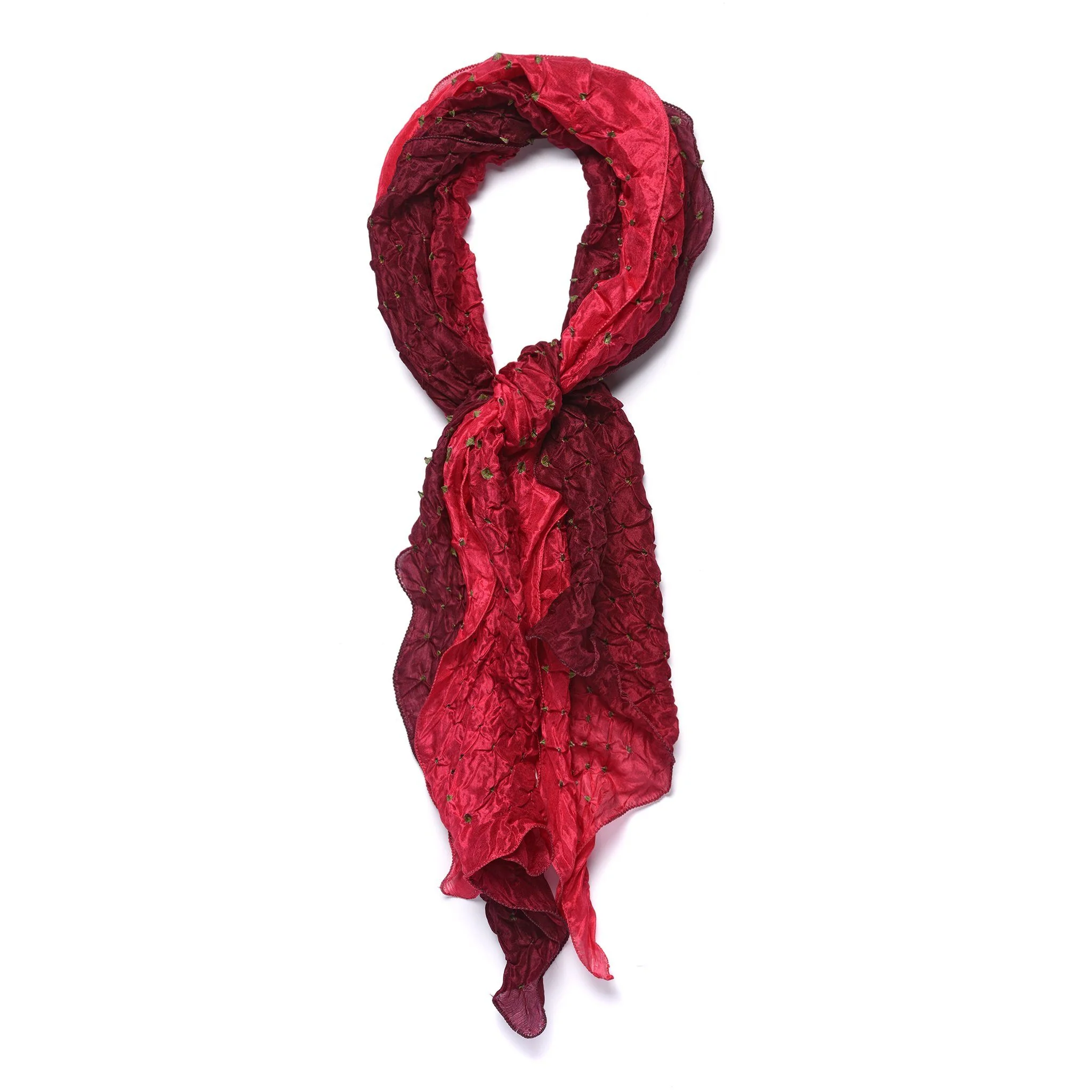 Red Bandhani Silk Scarf from Rajasthan - Image 3