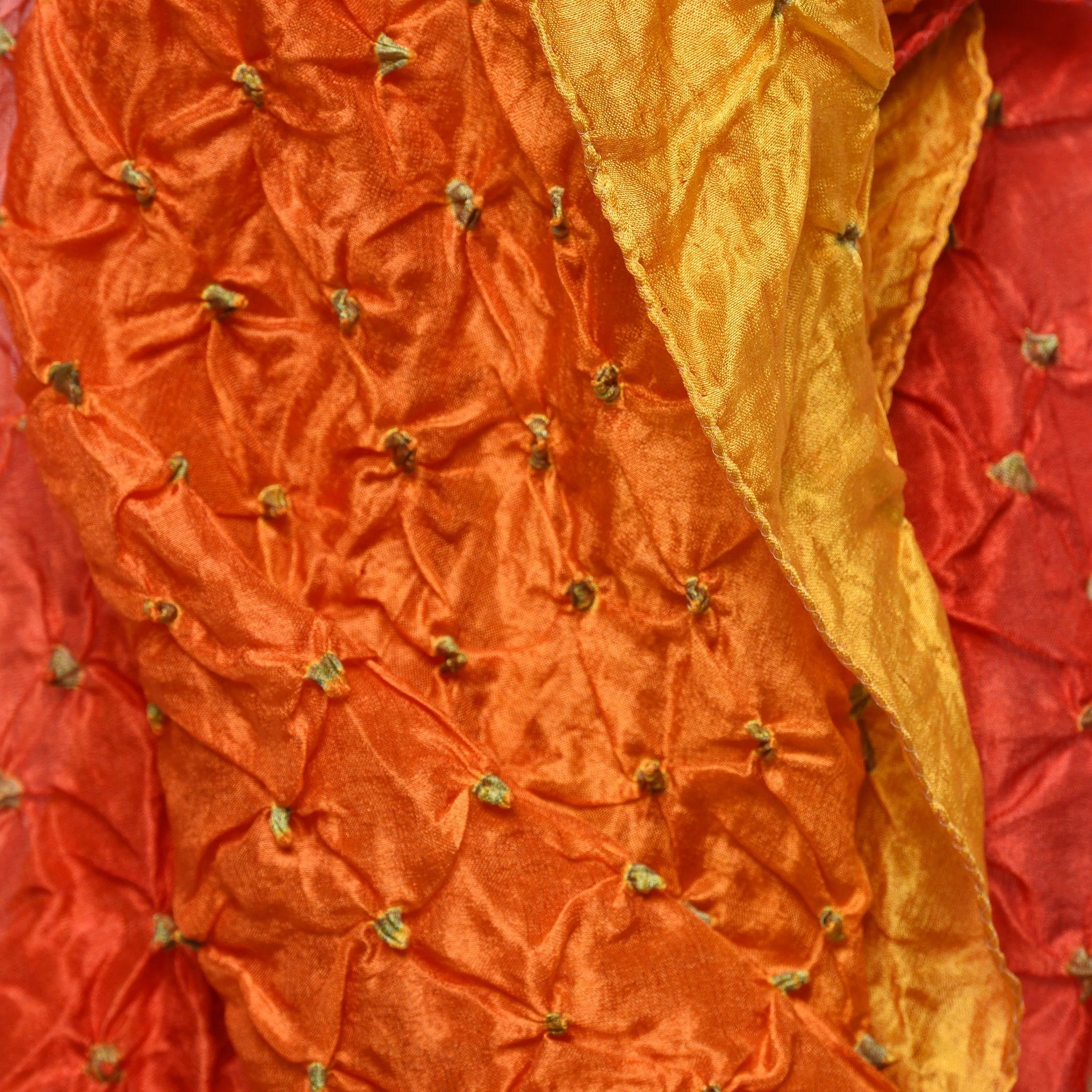 Saffron Yellow Silk Bandhani Scarf - Image 2