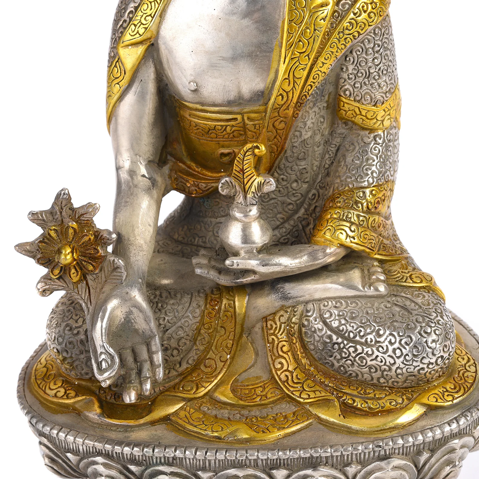 Sitting Silver Plated Buddha Statue - Varada Mudra - Image 4