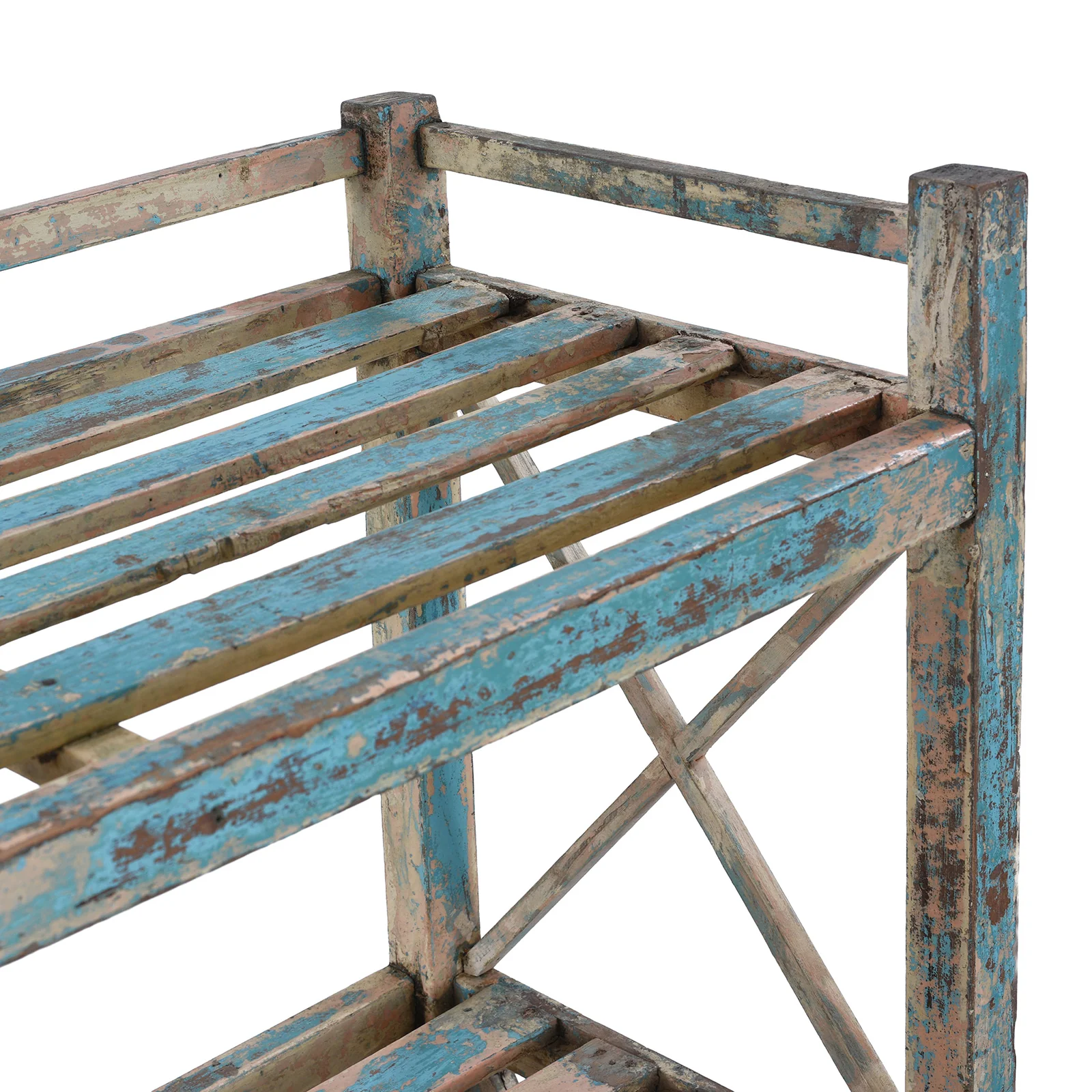 Blue Painted Slatted Shelf From Rajasthan - Ca 1930 - Image 5