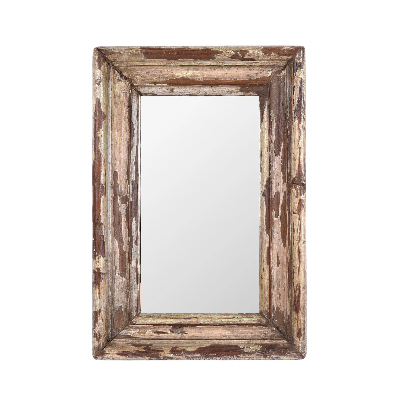Small Rustic Painted Mirror Made From Old Architectural Teak