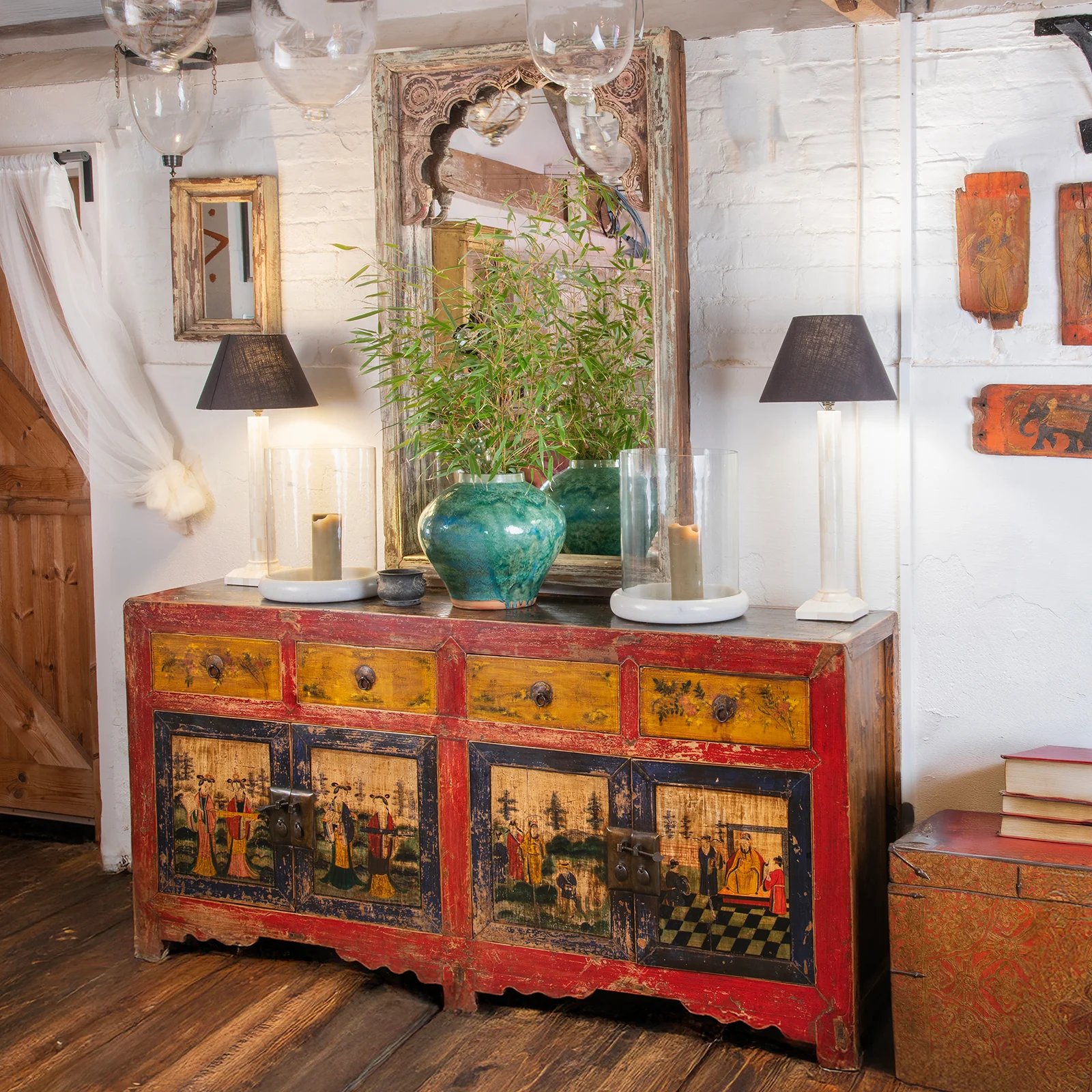 Small Rustic Painted Mirror Made From Old Architectural Teak - Image 5