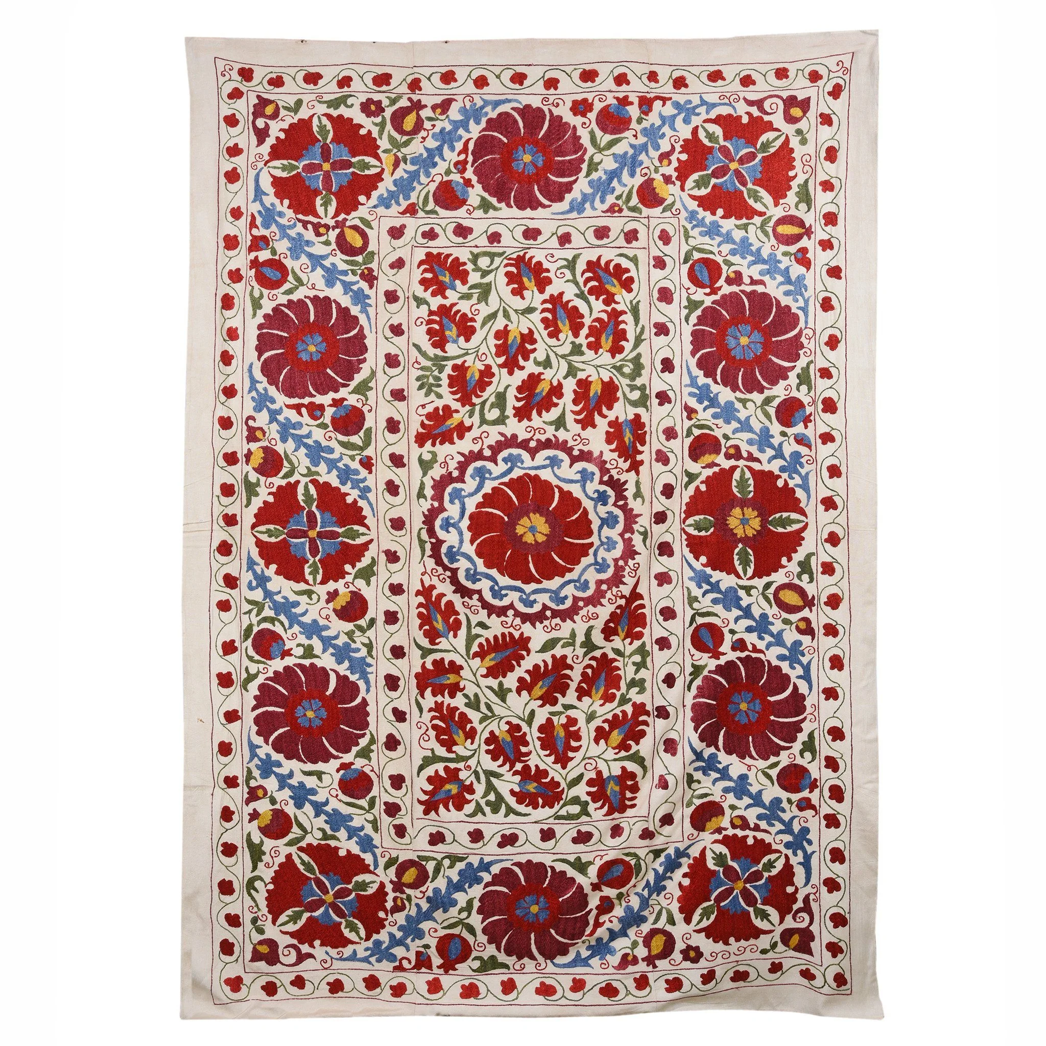 Vintage Suzani Embroidery Throw From Uzbekistan