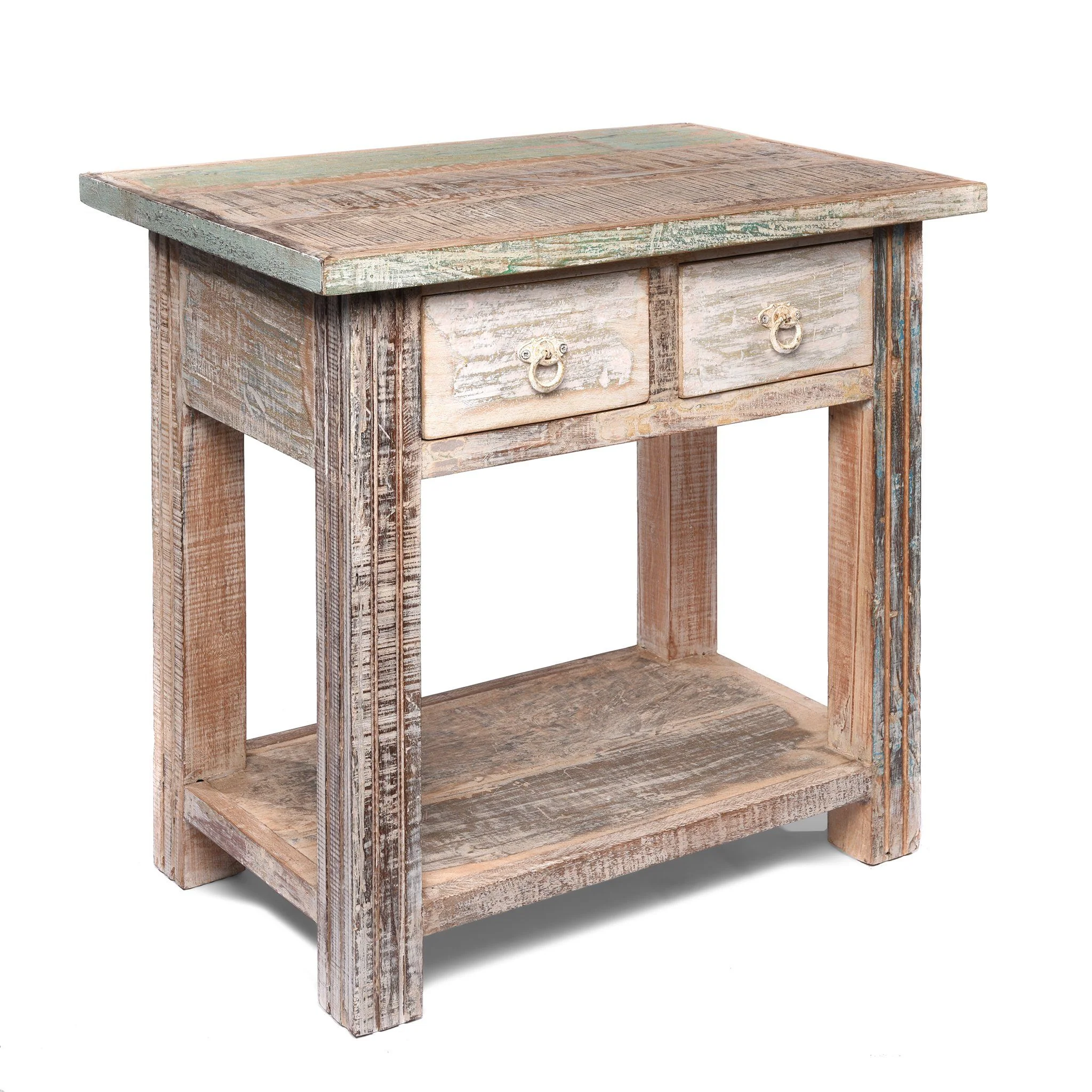 Table Made From Reclaimed Teak With Traces Original Paint - Image 3