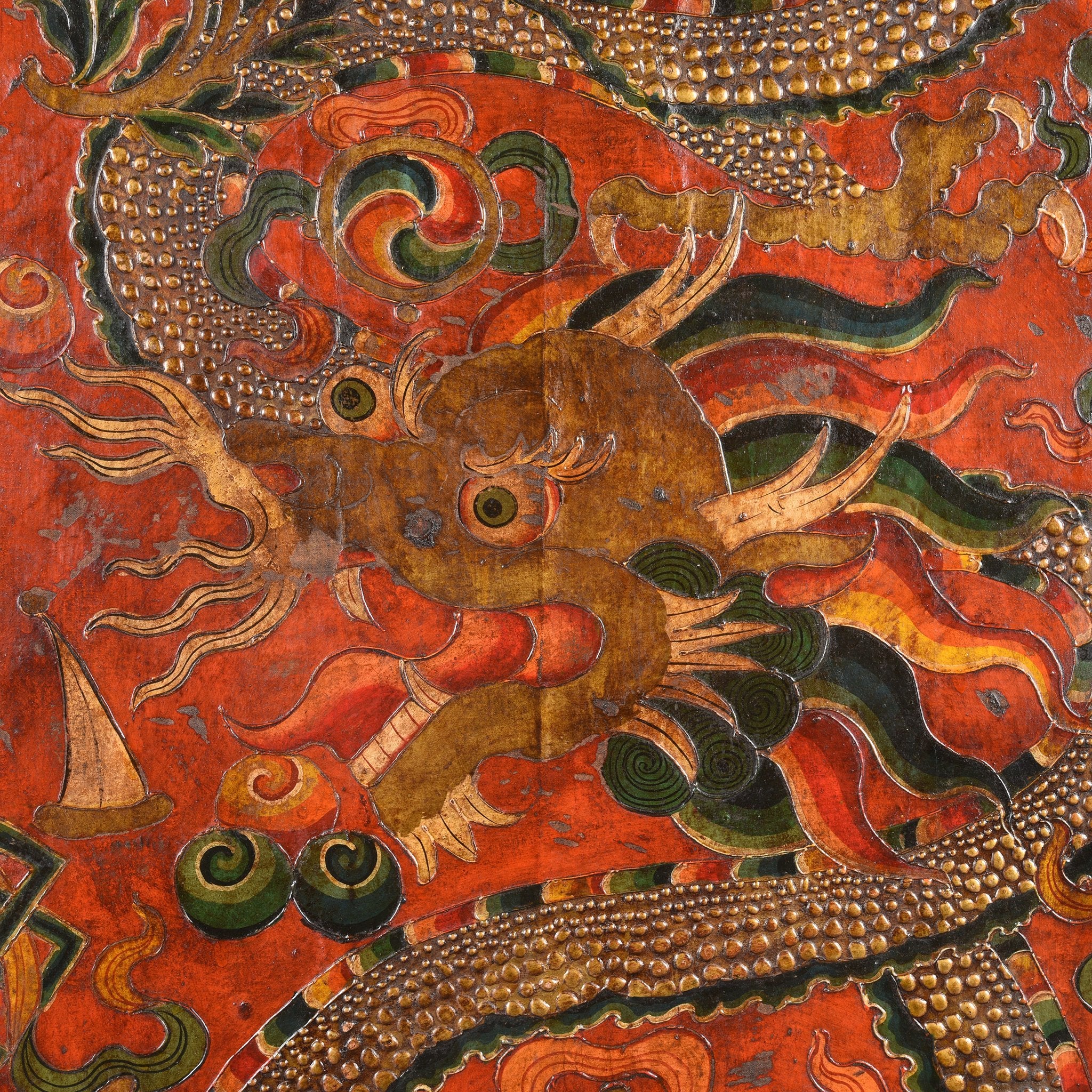 Tibetan Dragon Door Panel With Original Paint 75 - 100 Yrs Old - Image 4