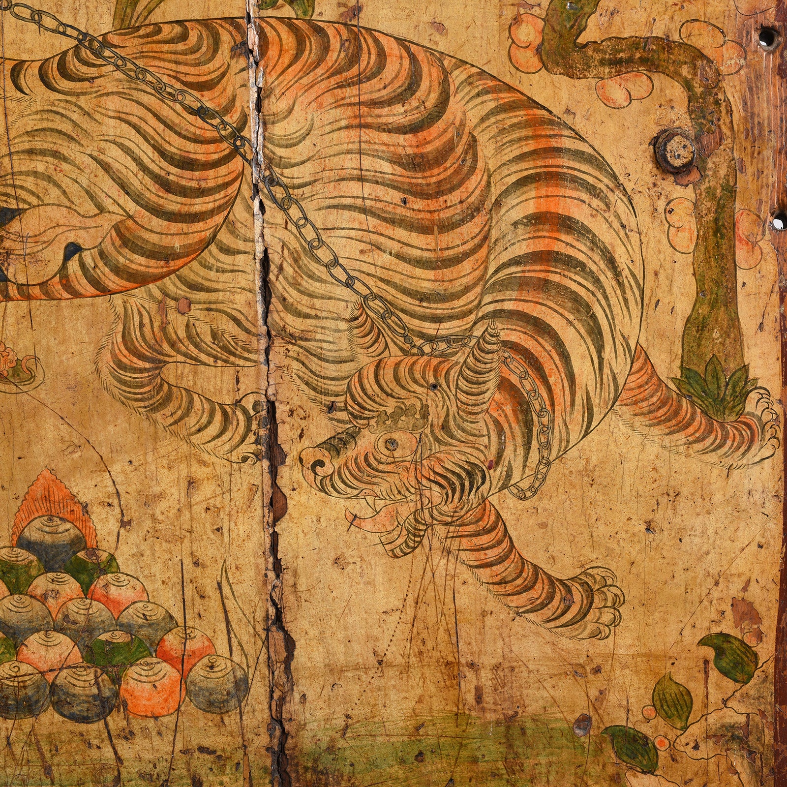 Tibetan Painted Panel of Güsh Khaan With Tiger - 18thC - Image 5