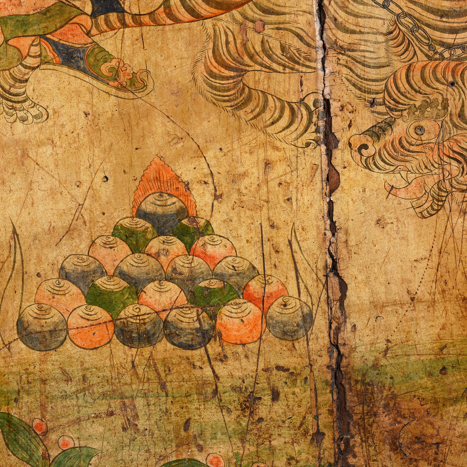 Tibetan Painted Panel of Güsh Khaan With Tiger - 18thC - Image 6